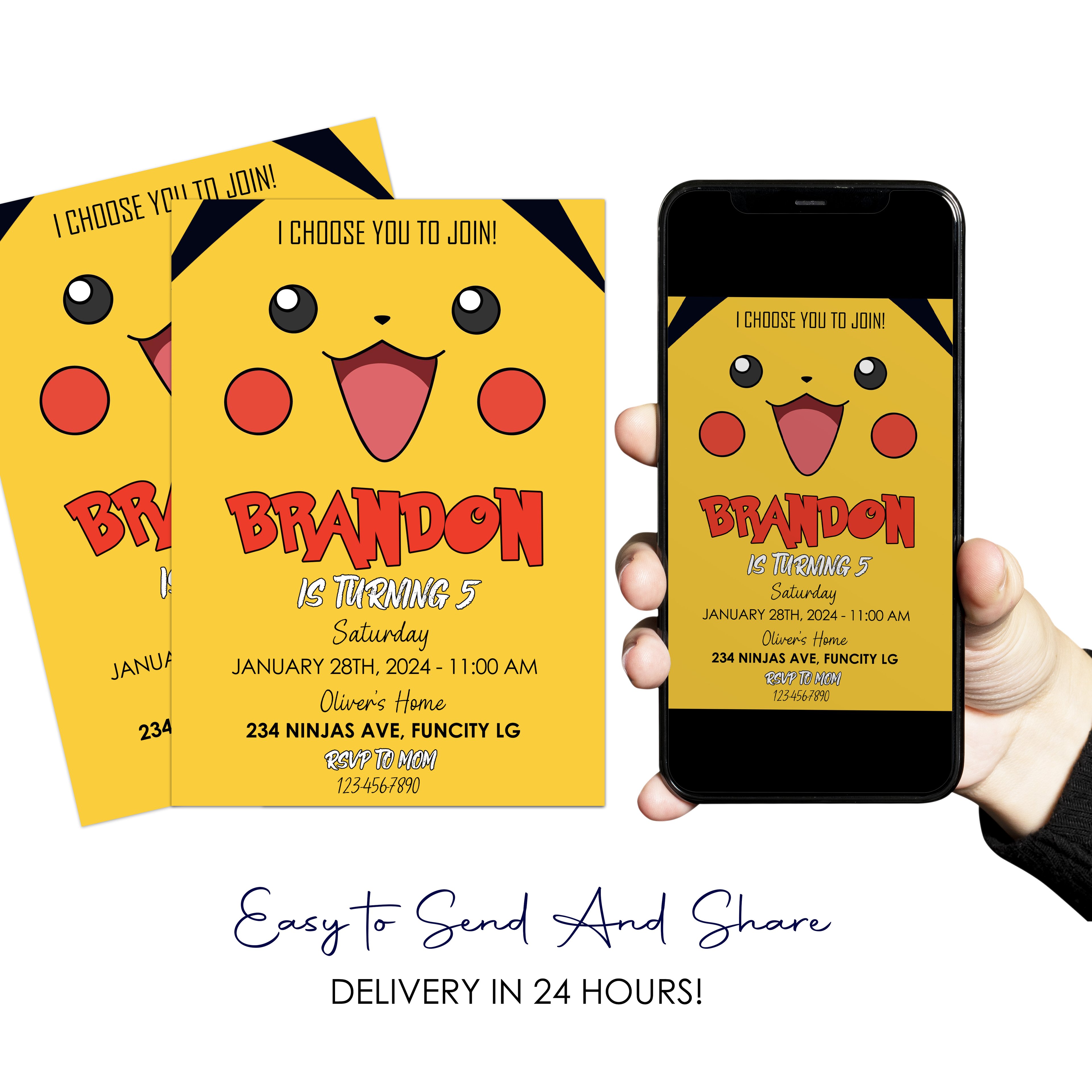 Pokemon Pikachu Birthday Digital Invitation