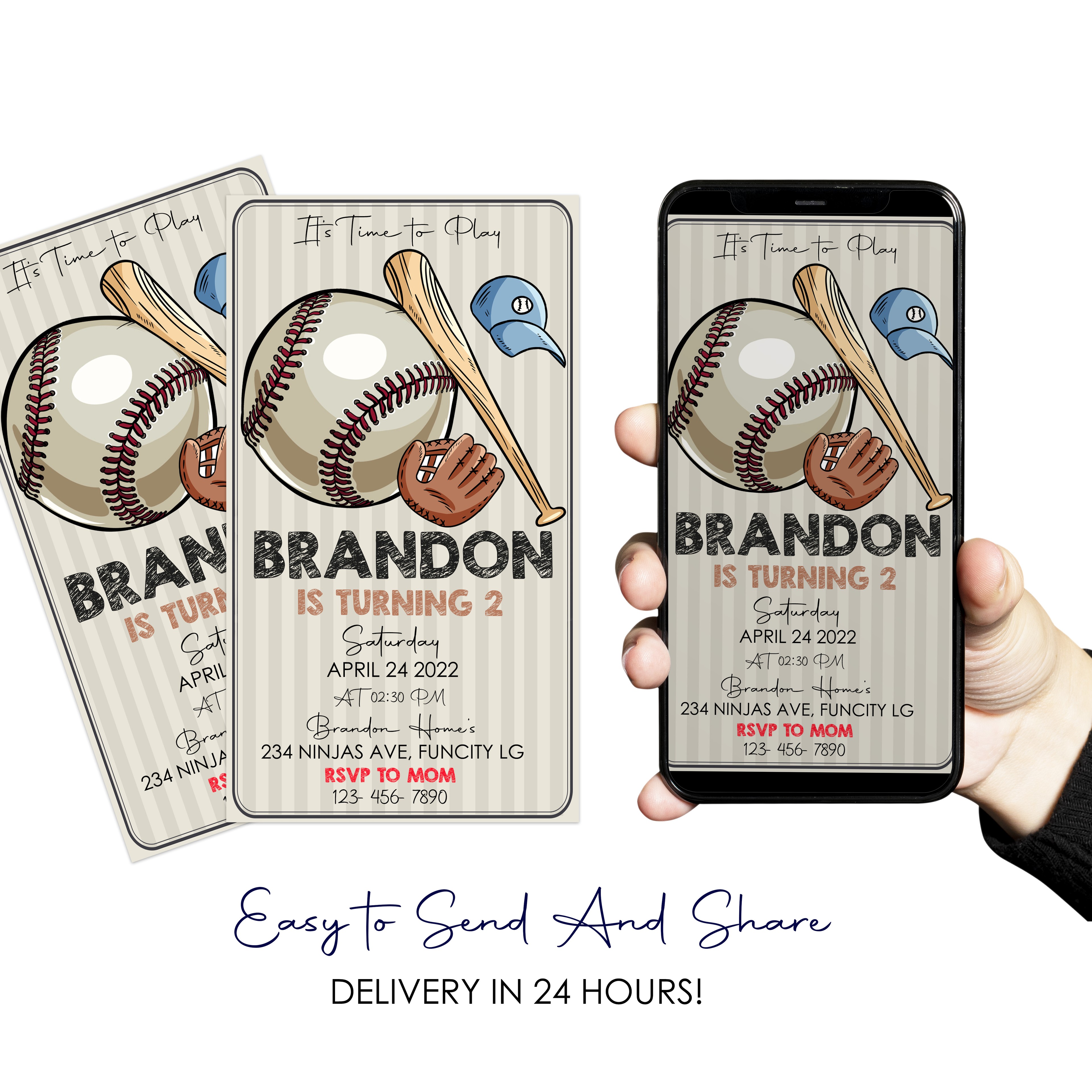 Baseball Birthday Digital Invitation
