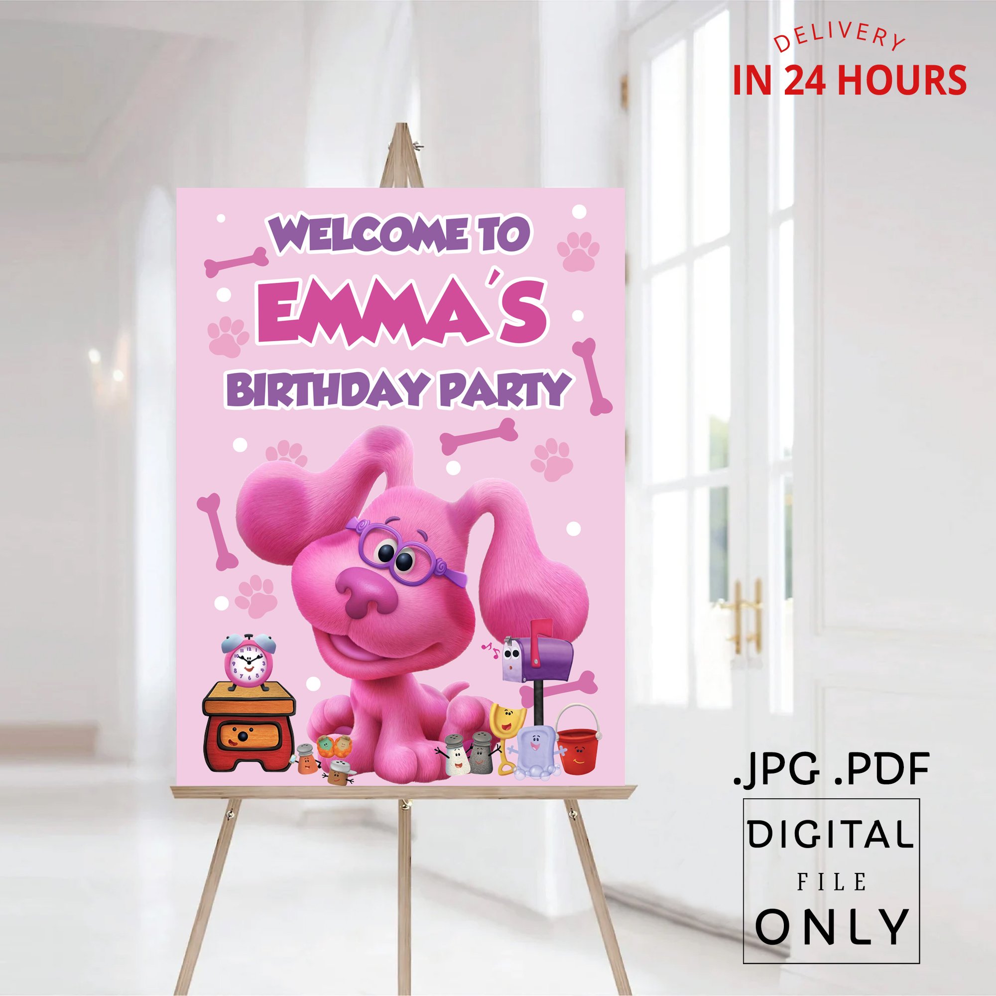 Blue's Clues Magenta Pink Birthday Welcome Sign Digital File