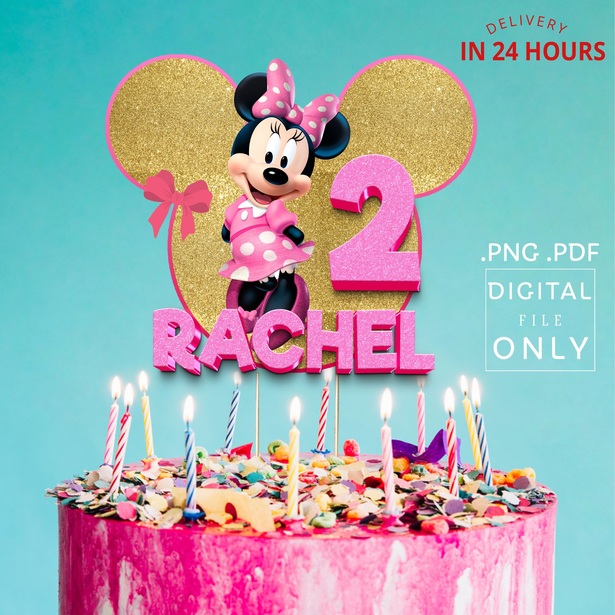 Printable Minnie Mouse Birthday Cake Topper