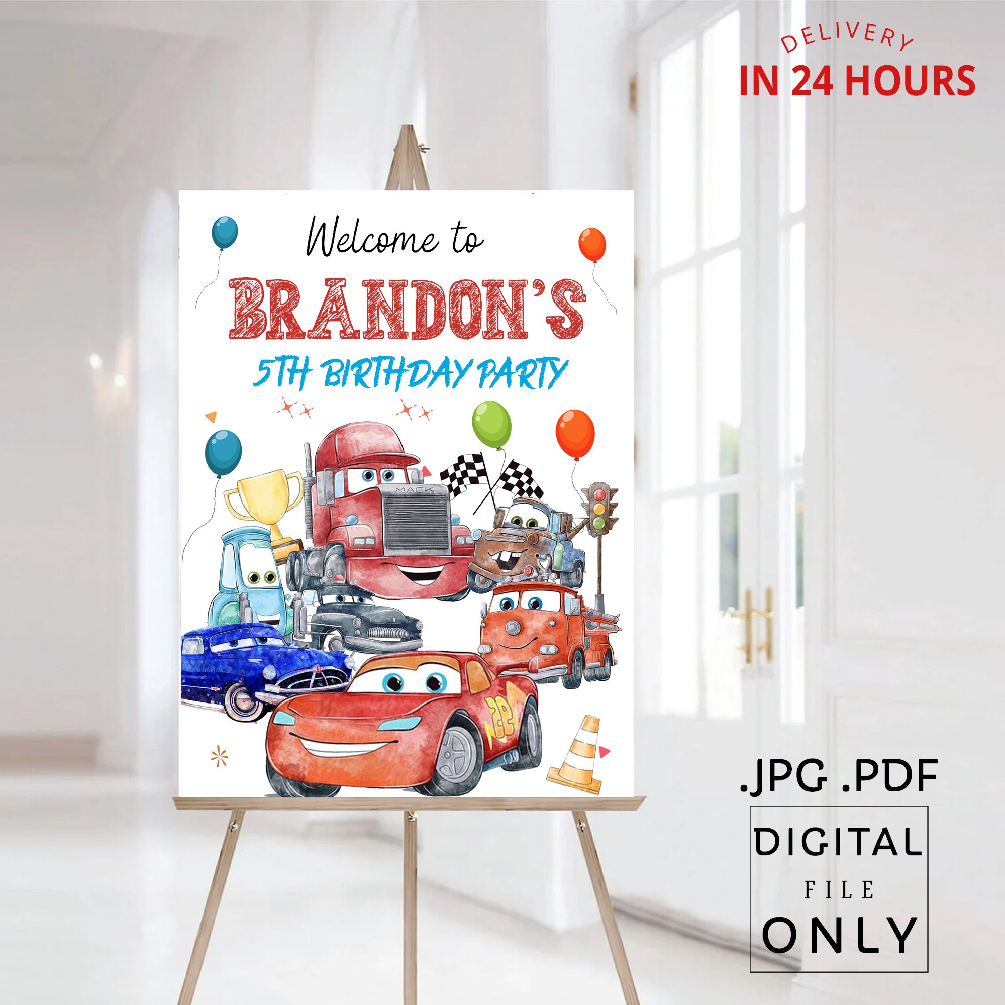 Printable Cars Lightning McQueen Birthday Welcome Sign Digital File