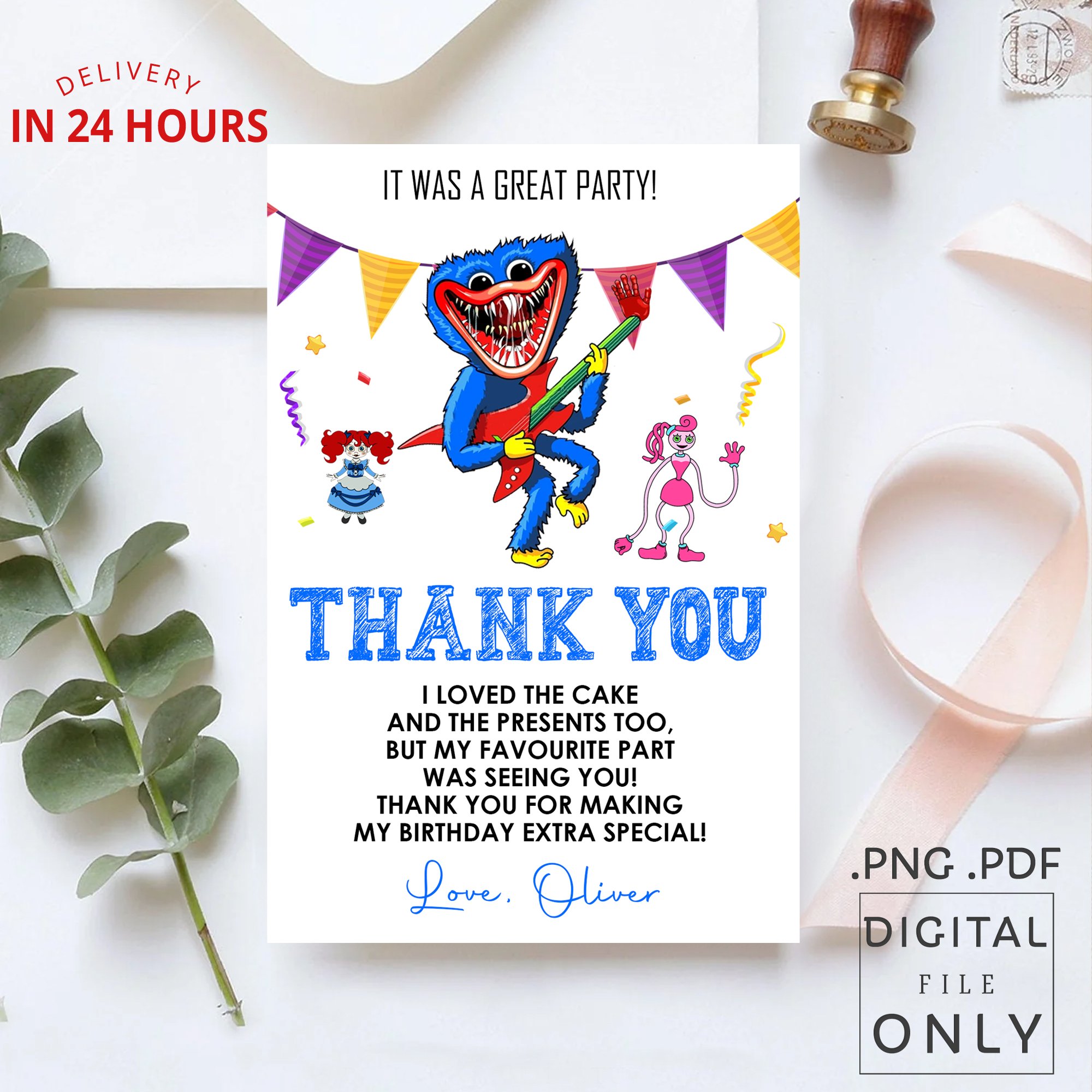 Huggy Wuggy Thank You Card - Digital File