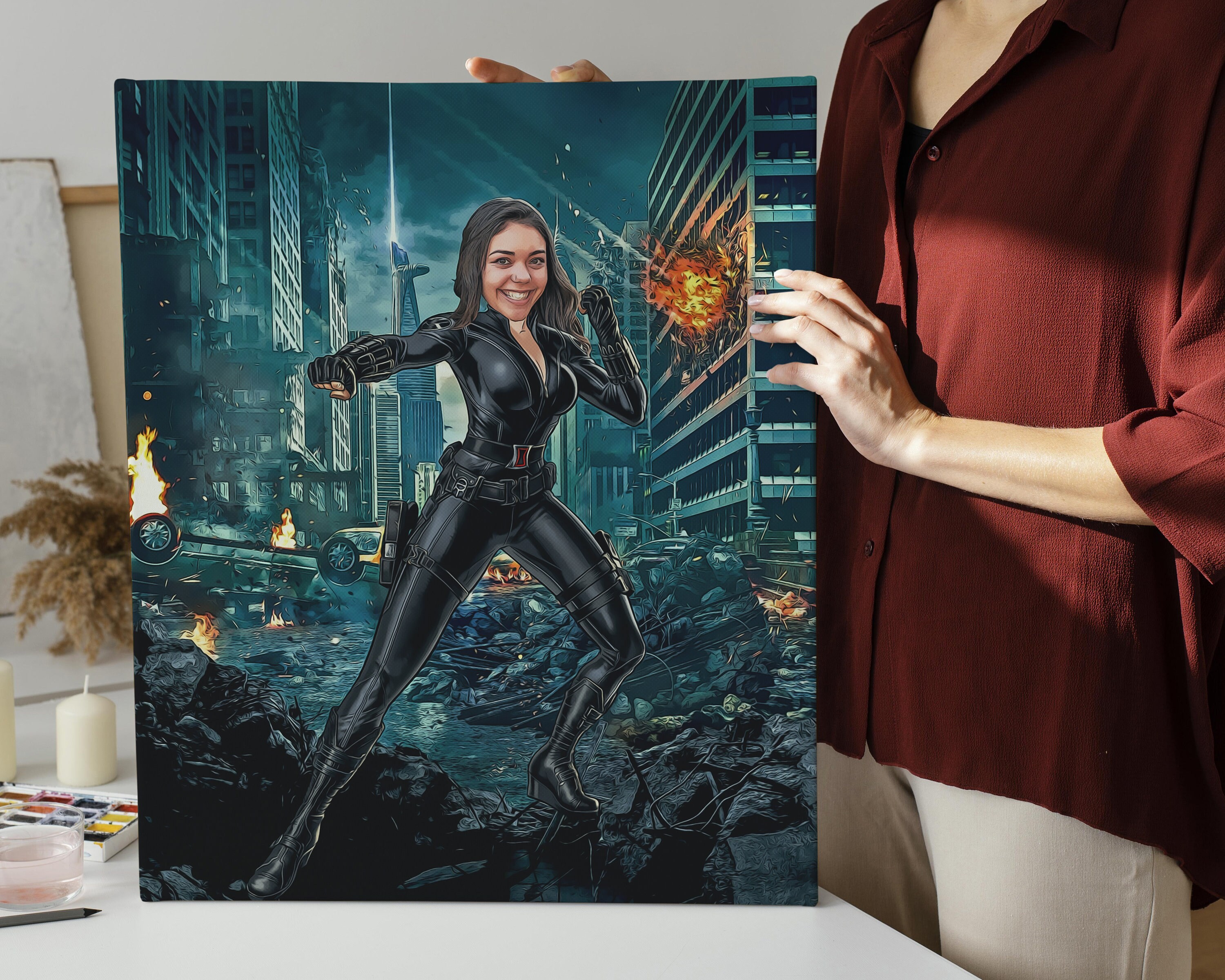SuperHero Black Widow Custom Portrait, Get Your Own Superhero Portrait from your photo ,Digital File Only