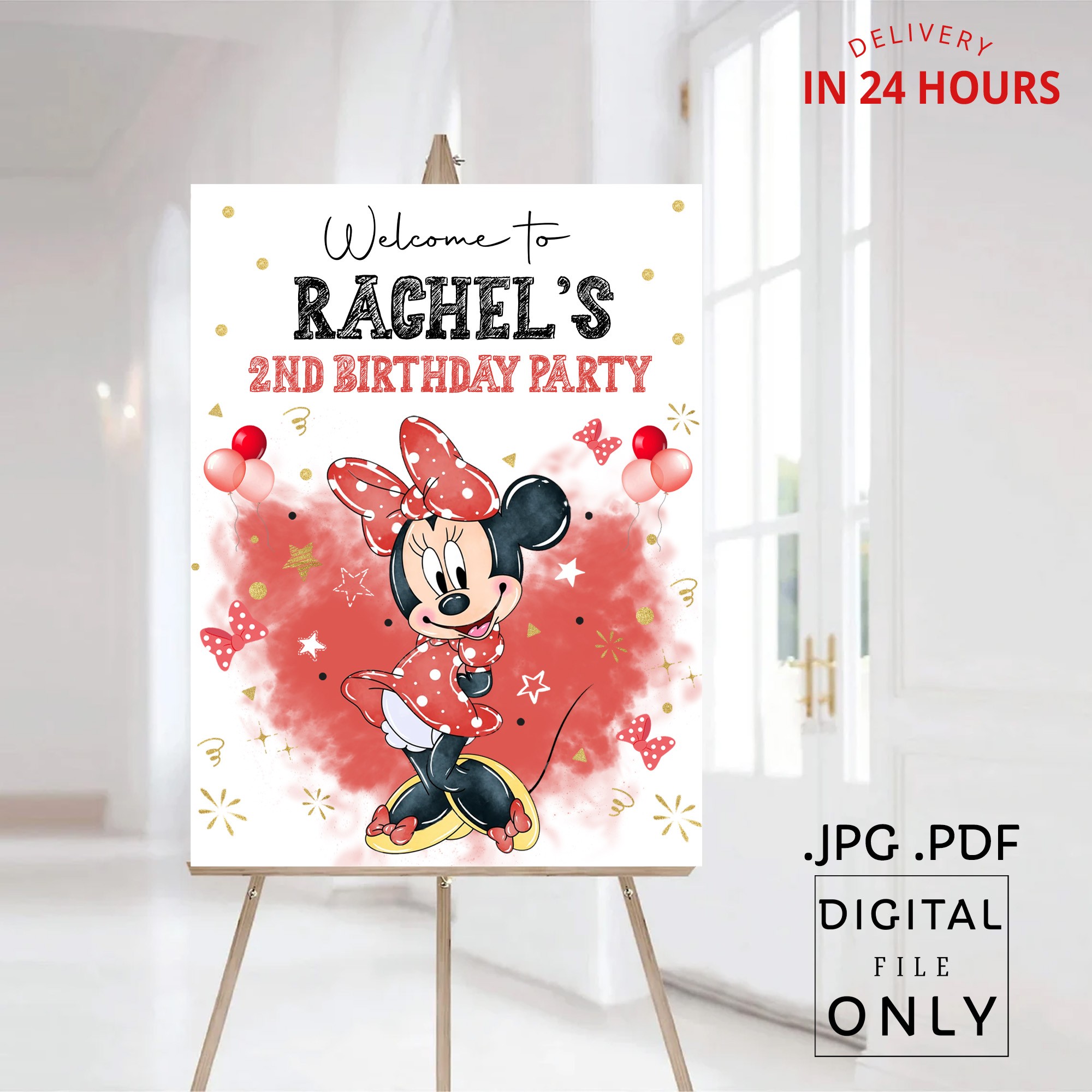 Minnie Mouse Red Birthday Welcome Sign Digital File