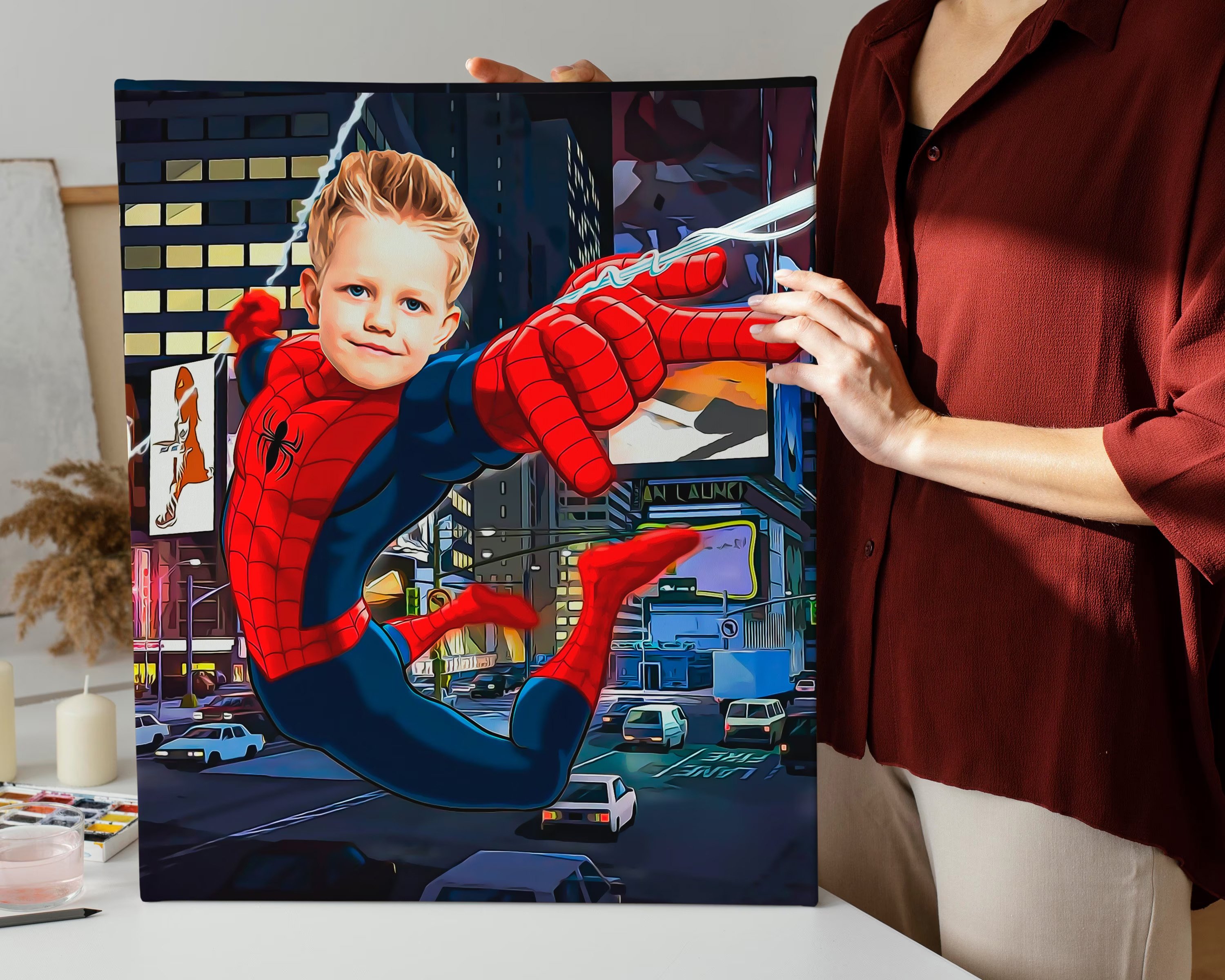 SuperHero Spiderman Kids Custom Portrait,Get Your Own Superhero Portrait from your photo,Digital File Only