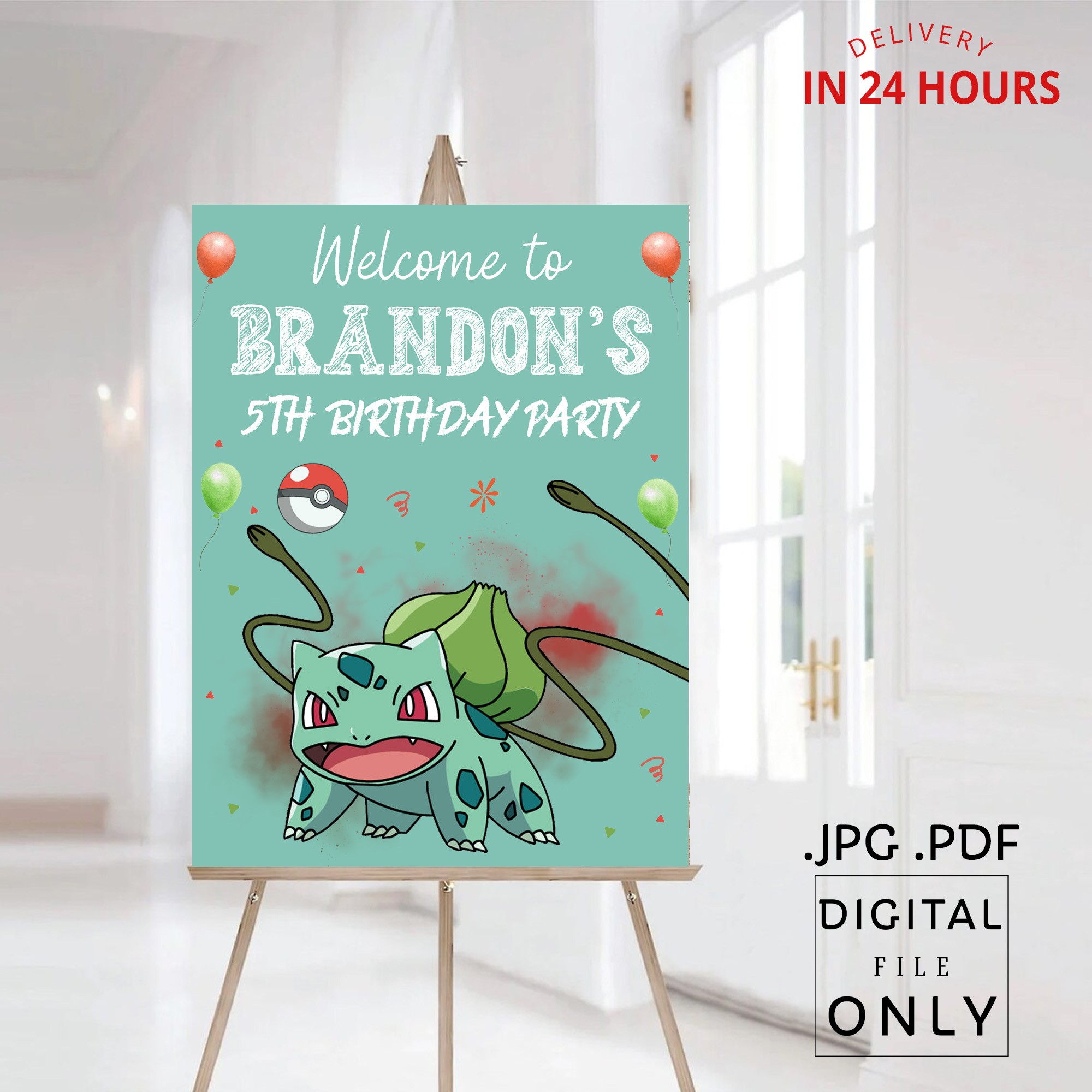 Pokemon Bulbasaur Birthday Welcome Sign Digital File