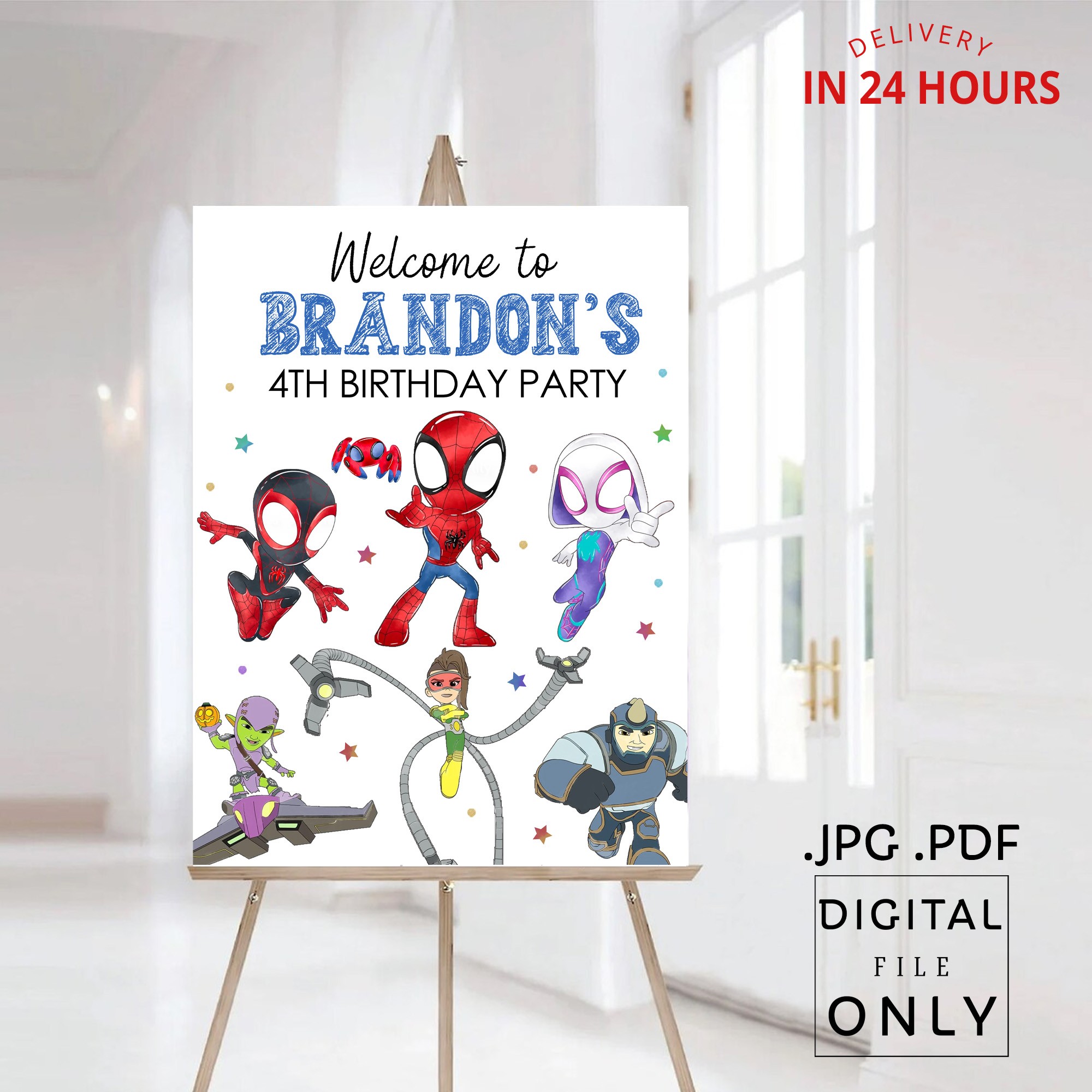 Printable Spidey and His Amazing Friends Birthday Welcome Sign Digital File