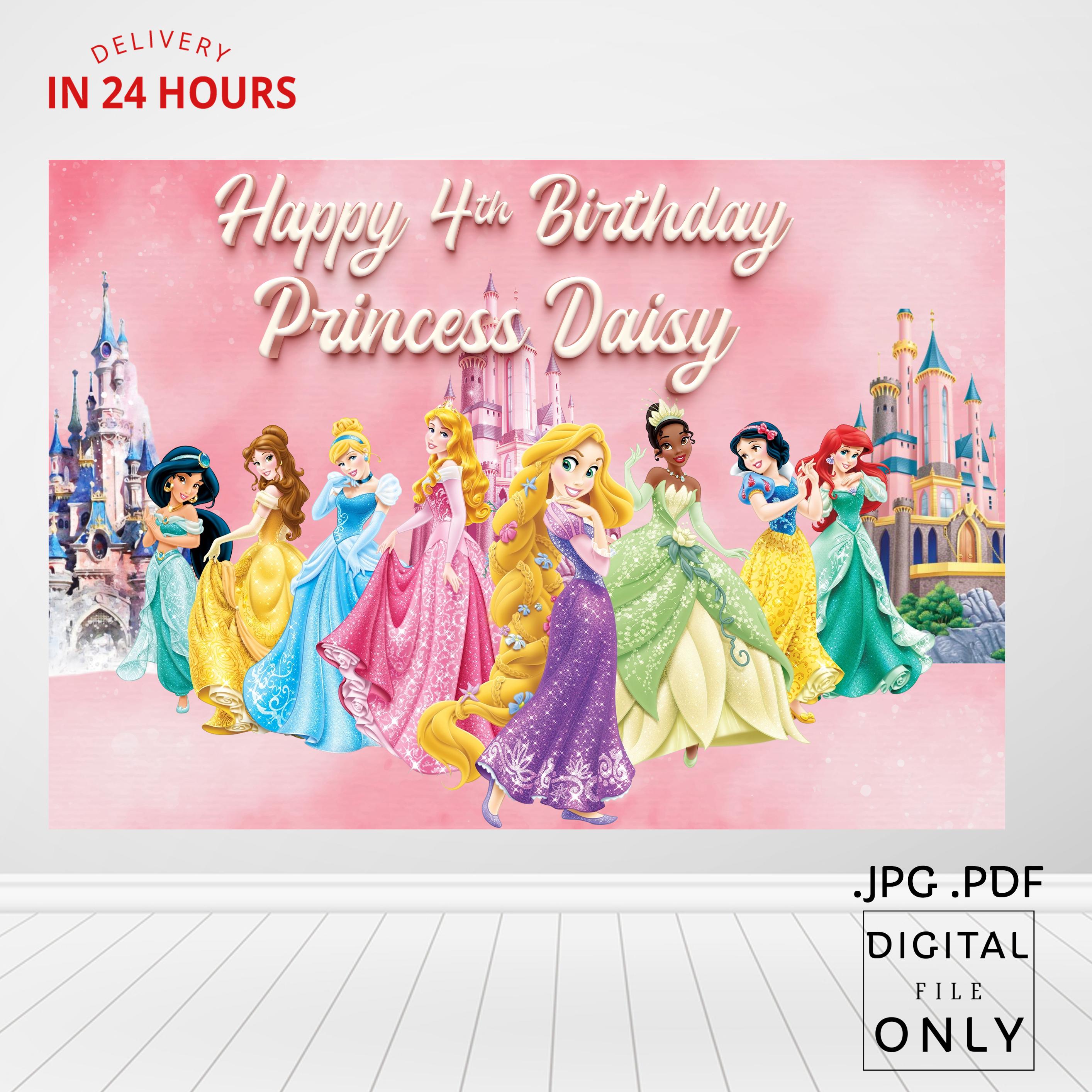 Disney Princesses Birthday Backdrop, Disney Princesses Birthday Banner