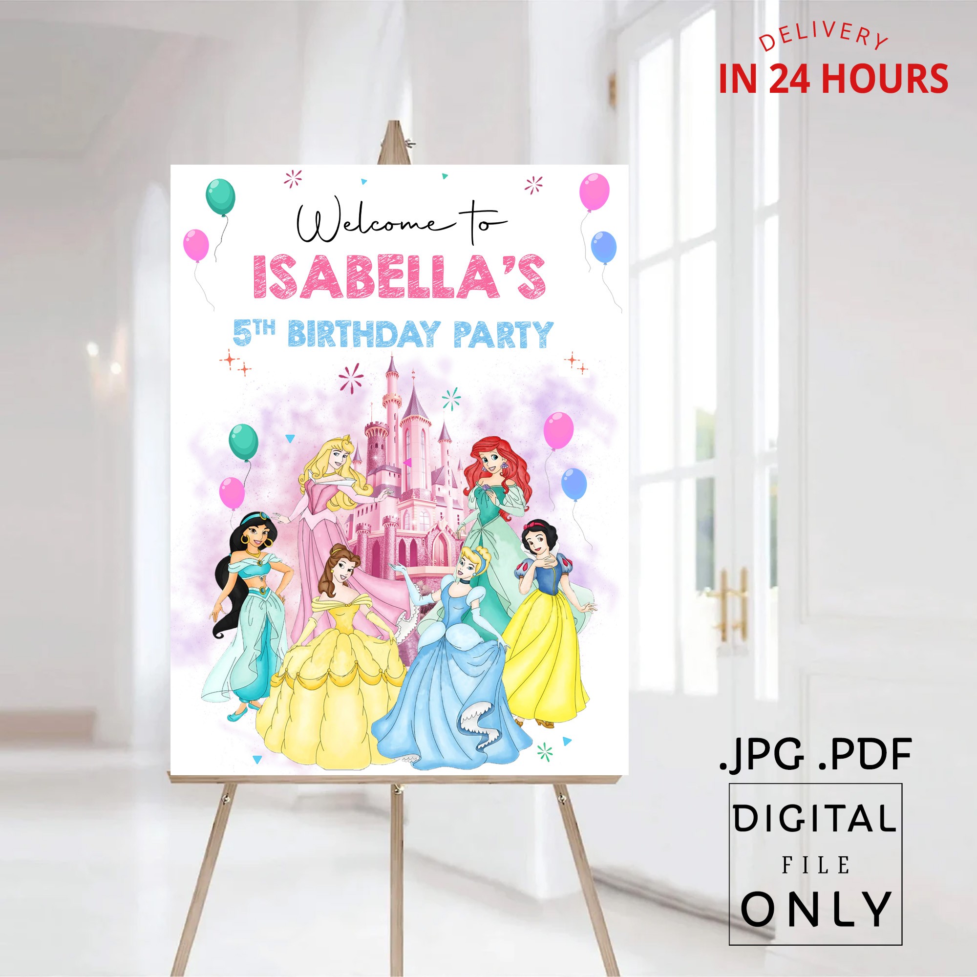 Printable Disney Princesses Birthday Welcome Sign Digital File