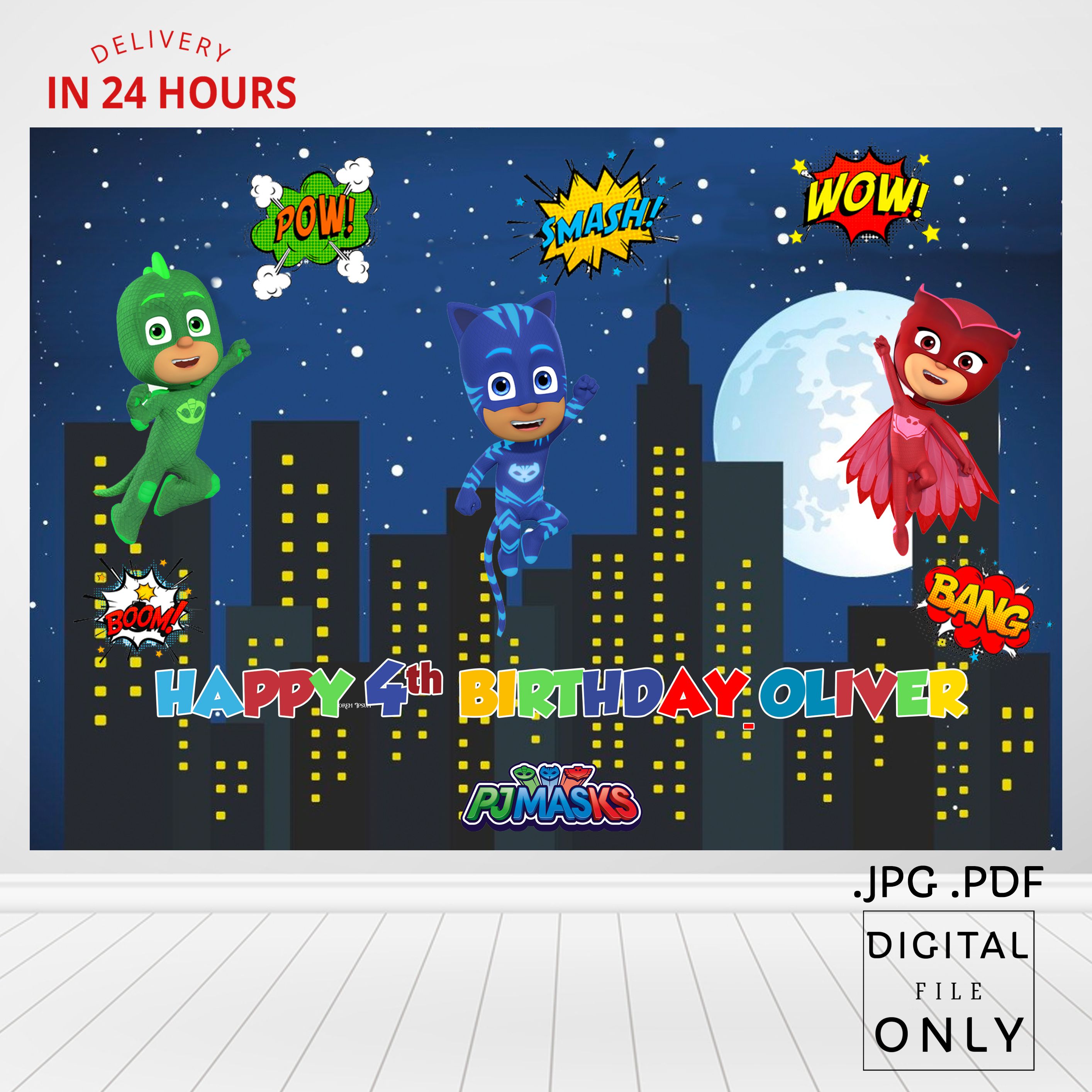 Printable Pj Masks Birthday Backdrop, Printable Pj Masks Birthday Banner