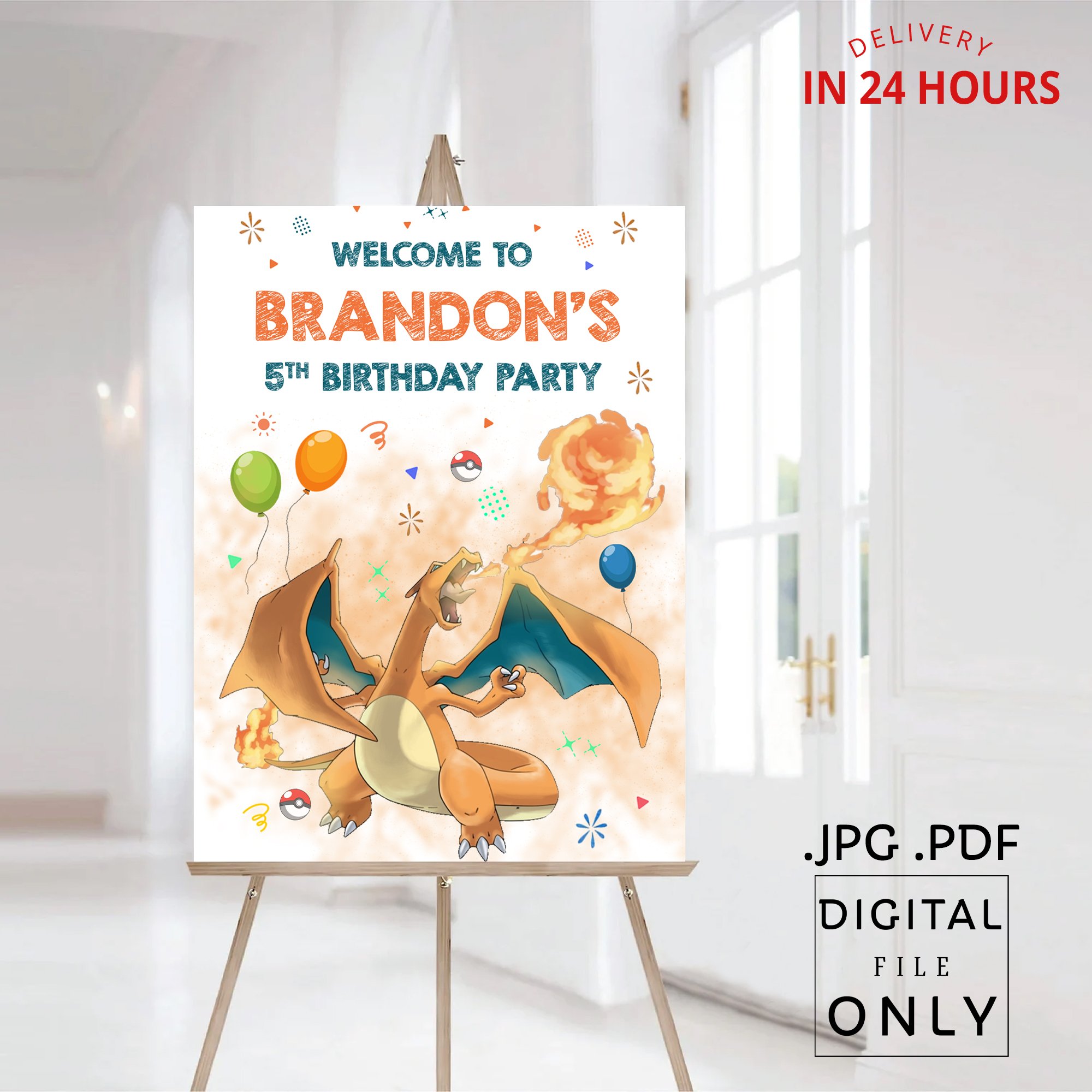 Pokemon Charizard Birthday Welcome Sign Digital File