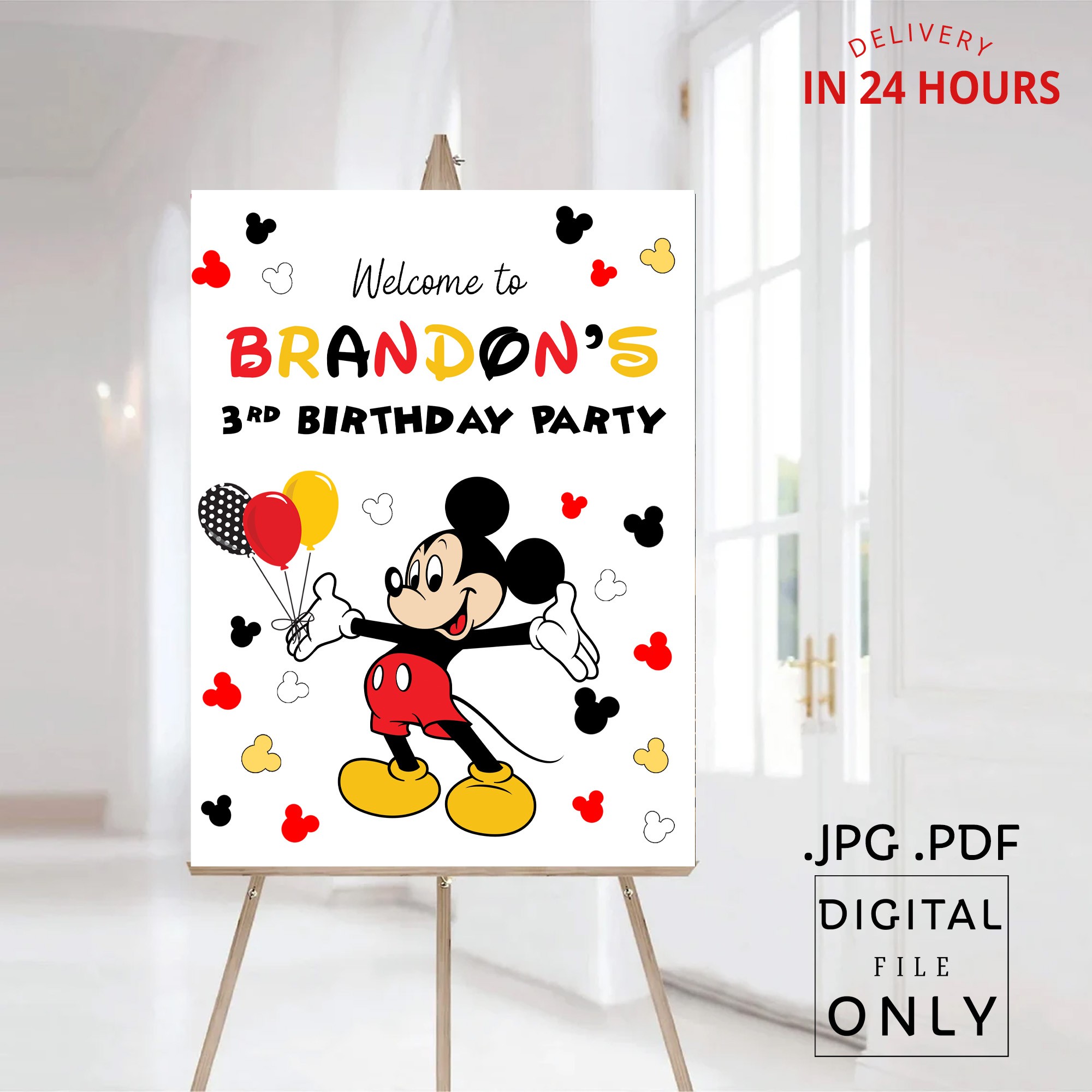 Mickey Mouse Birthday Welcome Sign Digital File