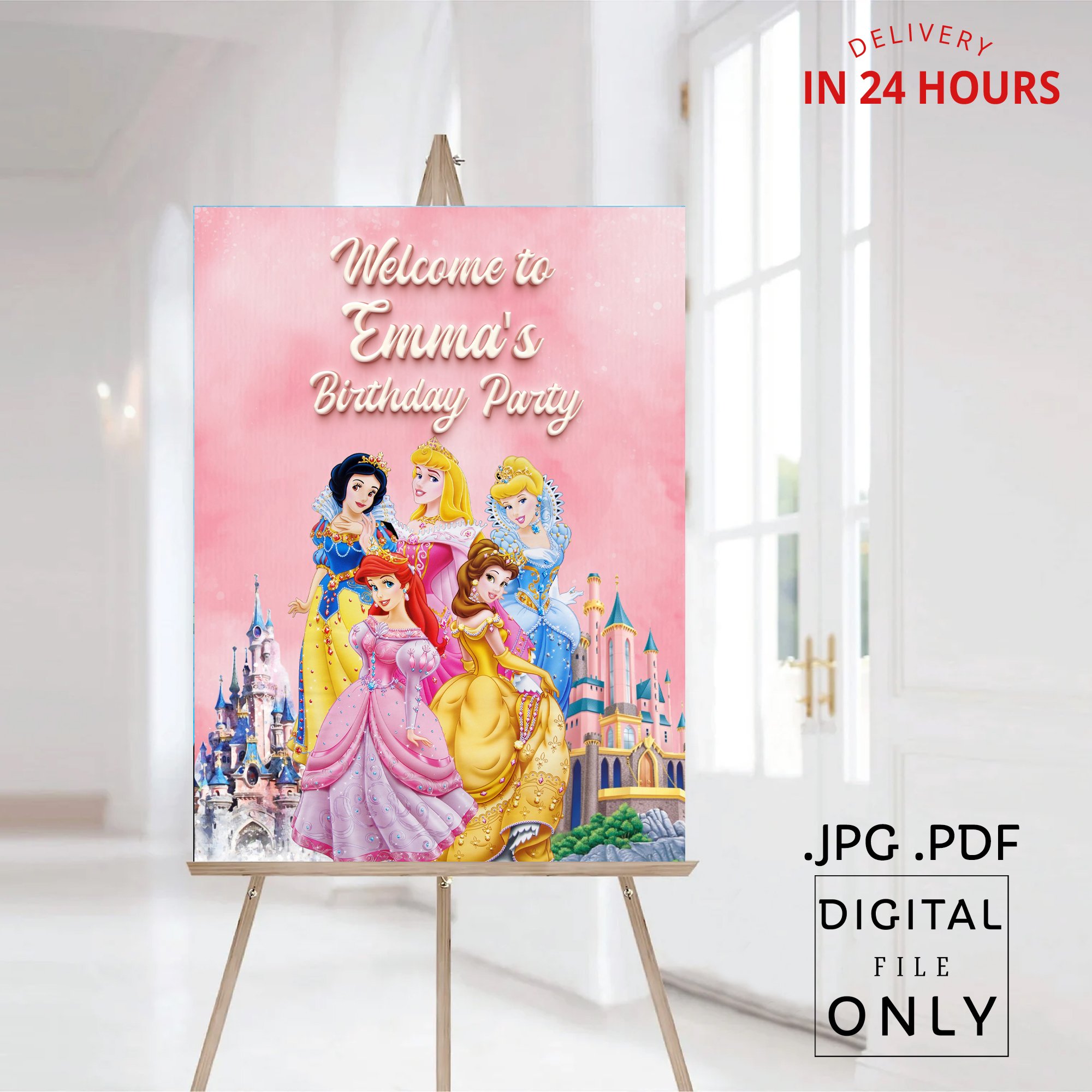 Disney Princesses Birthday Welcome Sign Digital File