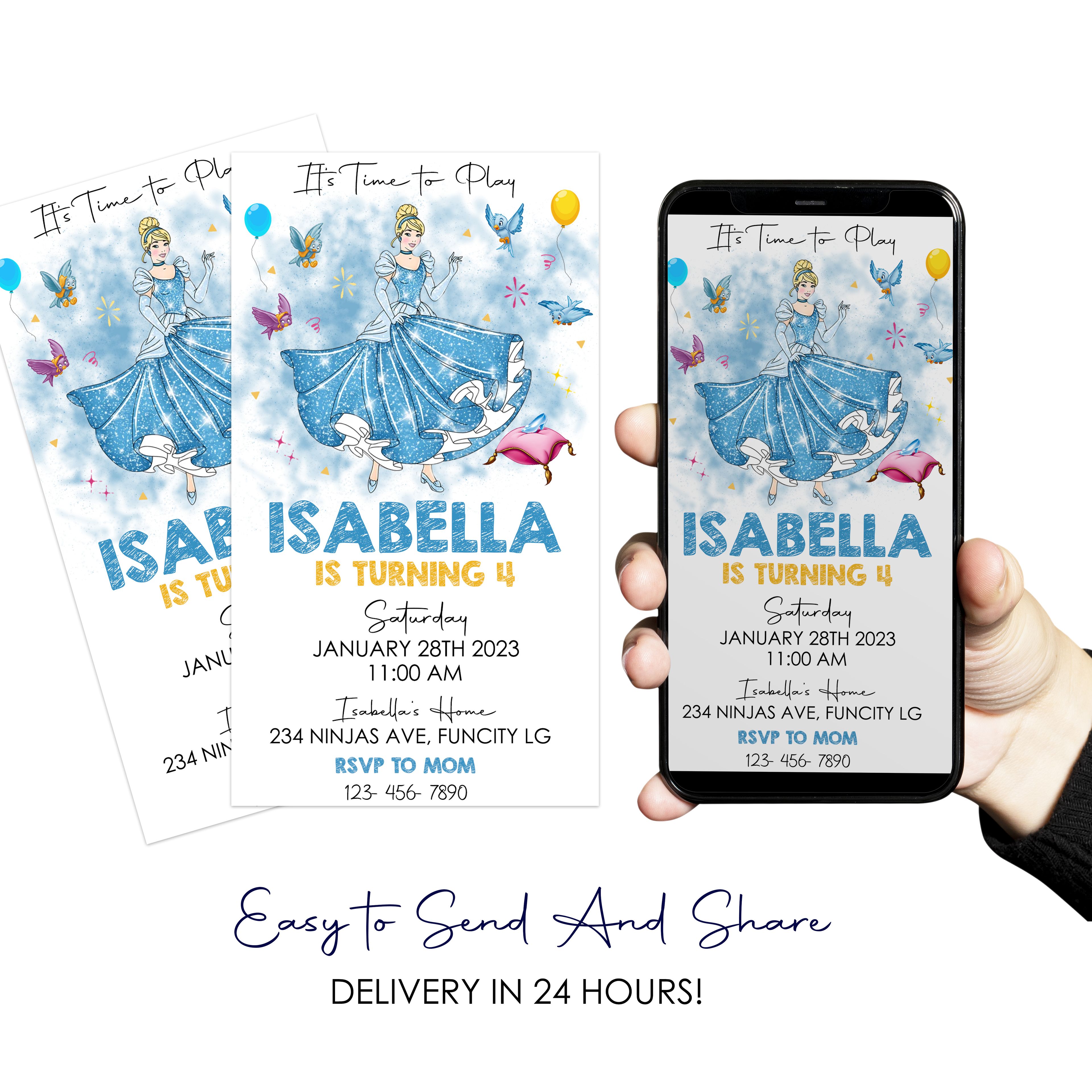 Disney Cinderella Digital Birthday Invitation