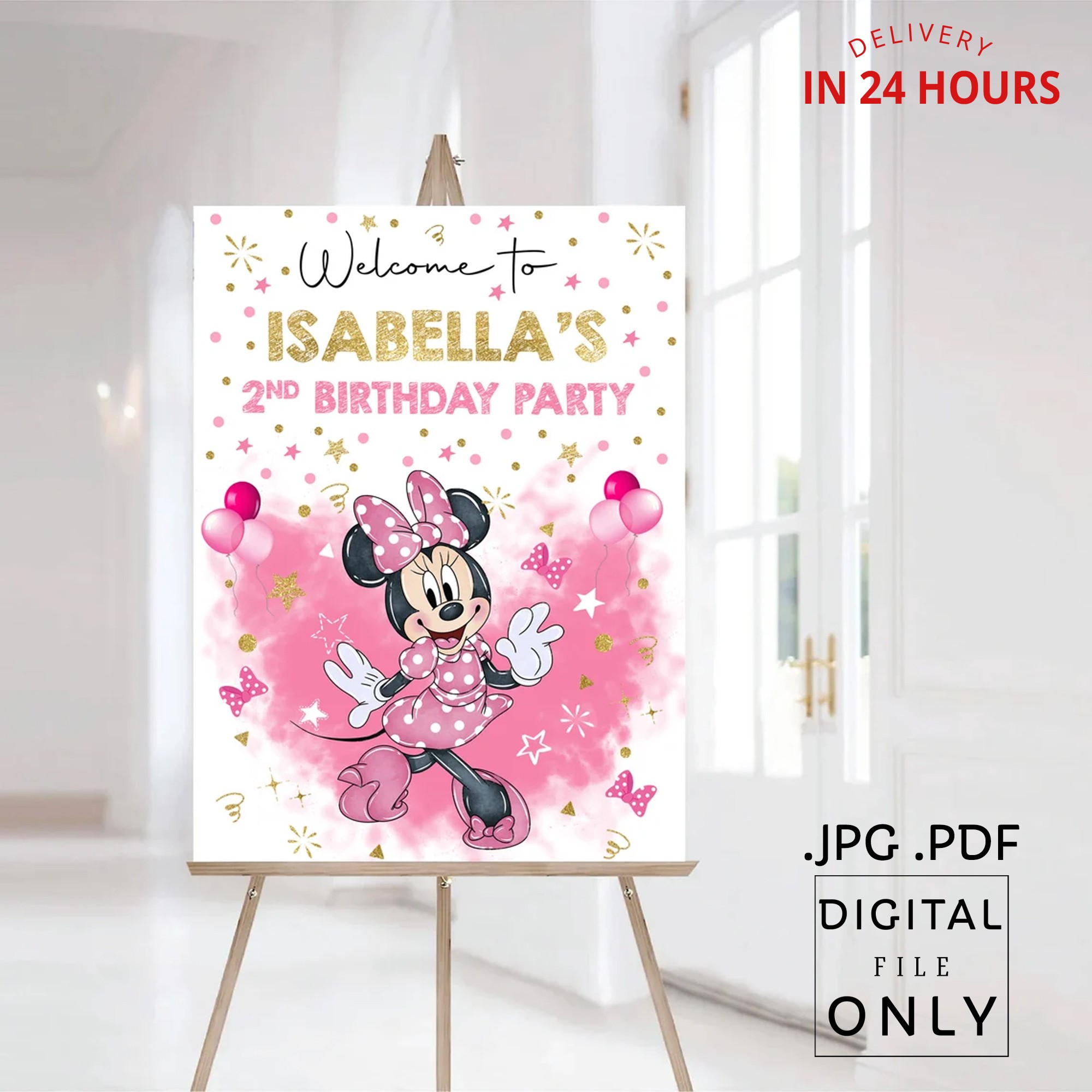 Minnie Mouse Pink Birthday Welcome Sign Digital File