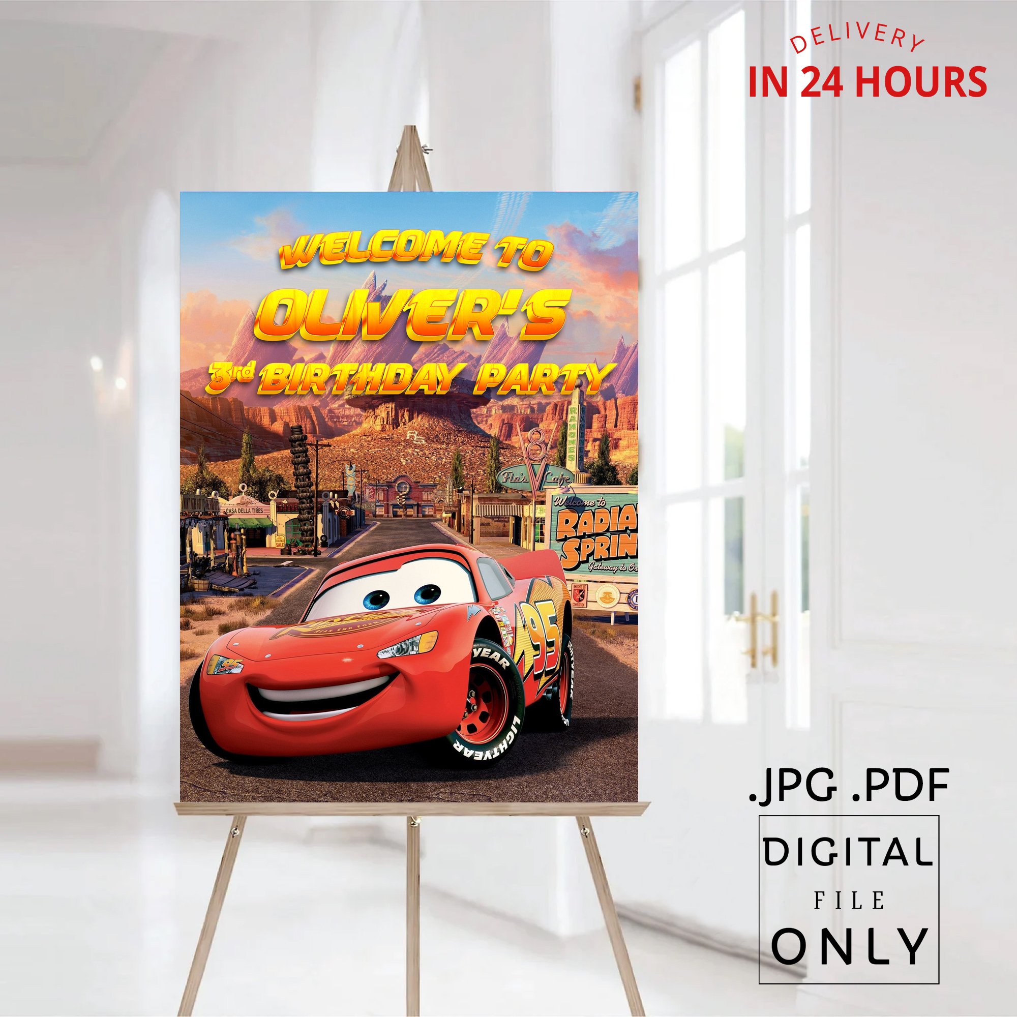Cars Lightning McQueen Birthday Welcome Sign Digital File
