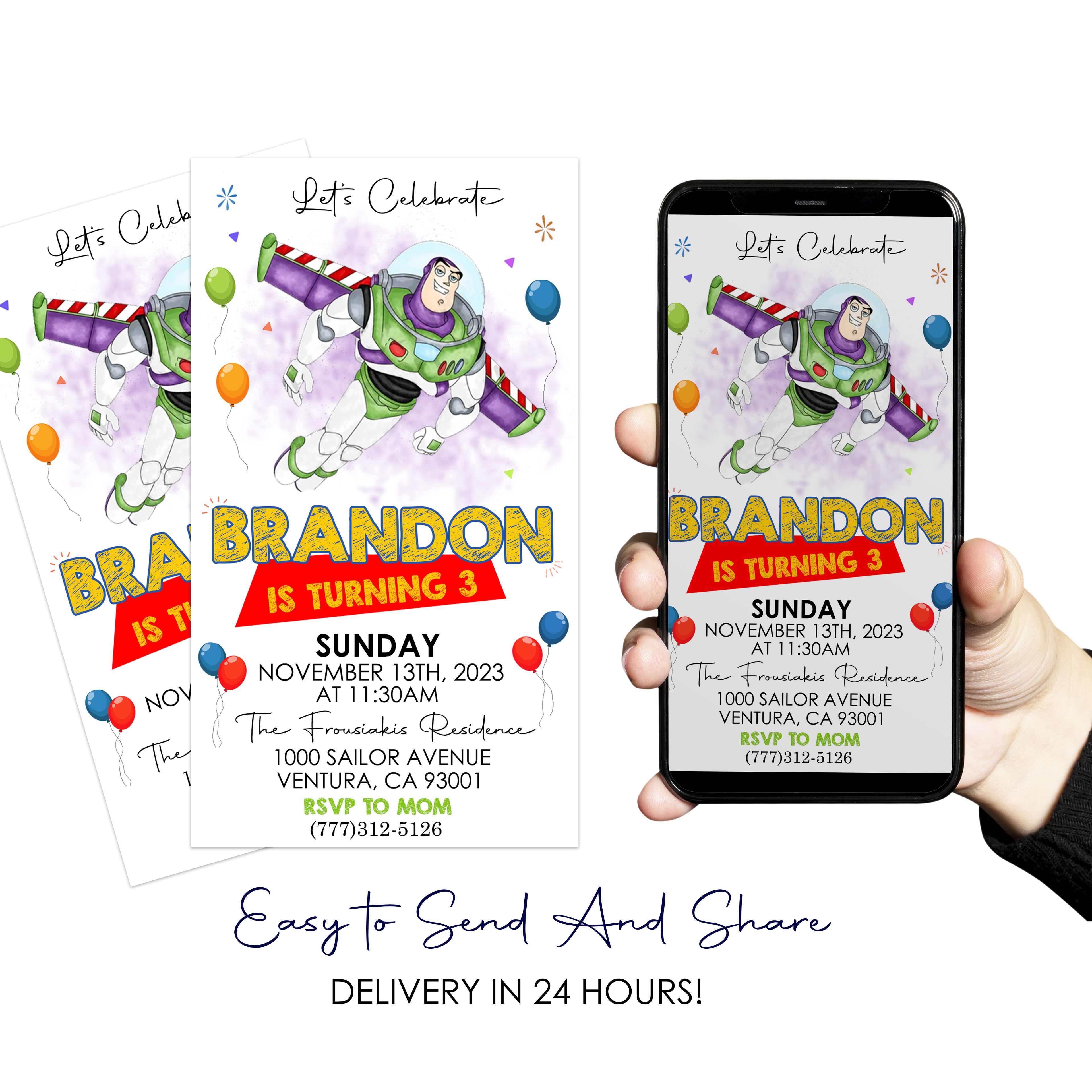 Toy Story Buzz Lightyear Birthday Digital Invitation