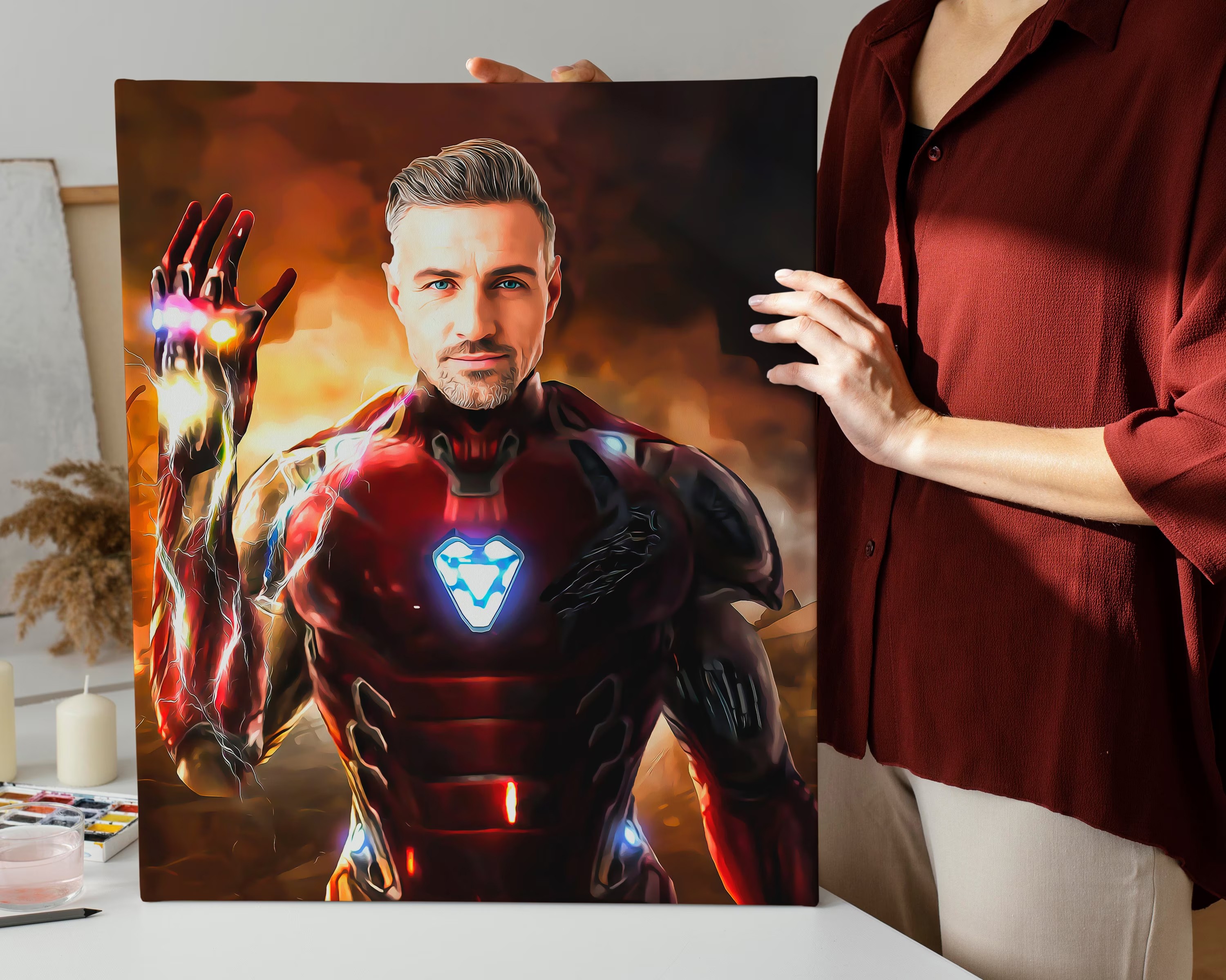 SuperHero Iron Man Custom Portrait, Get Your Own Superhero Portrait from your photo,Personalized Gift,Digital File Only