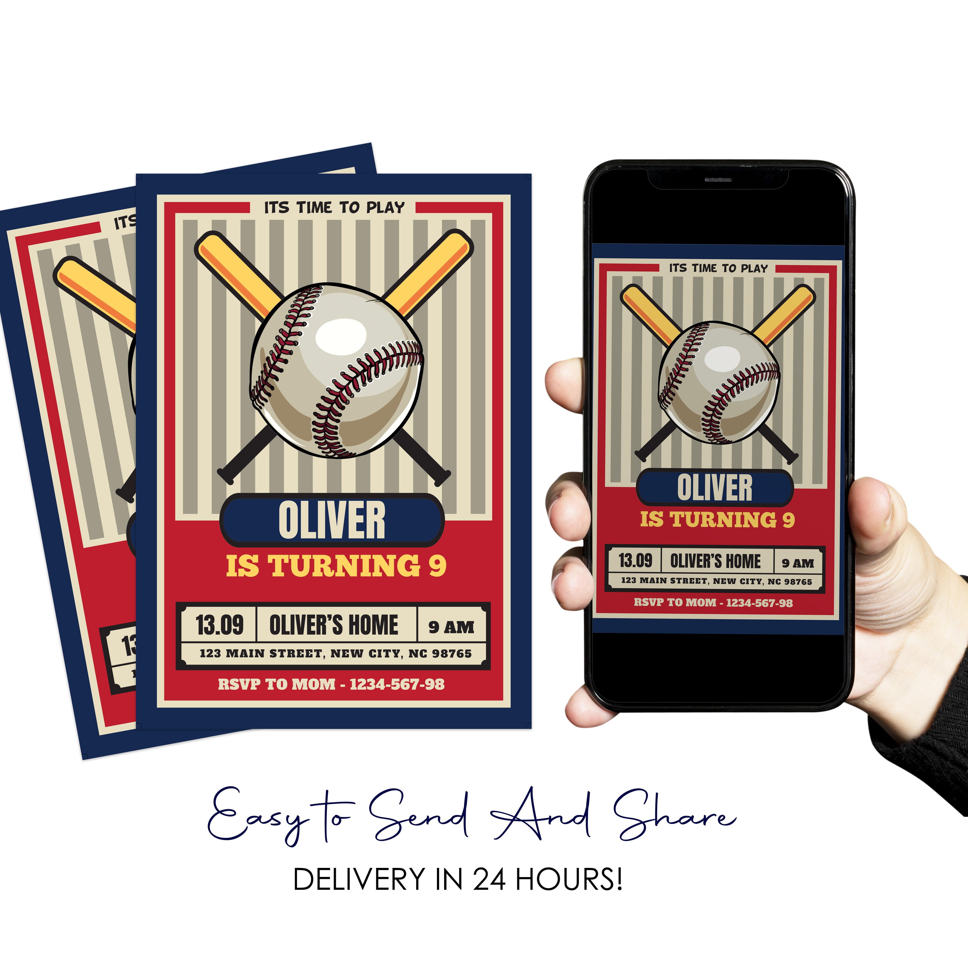 Retro Baseball Birthday Digital Invitation