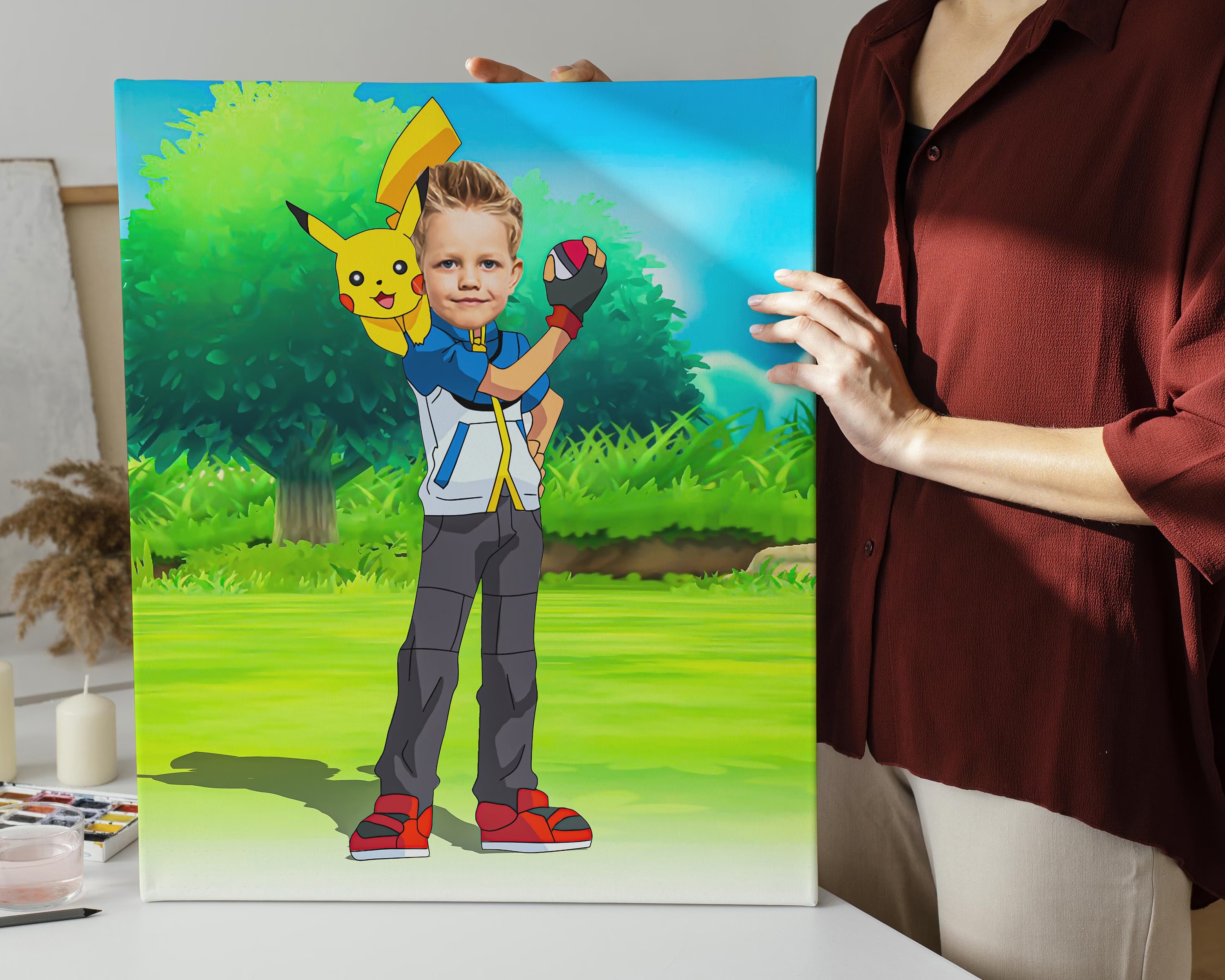 Anime Custom Portrait, Get Your Own ash ketchum Portrait from your photo, Personalized Ash caricature, Digital File Only