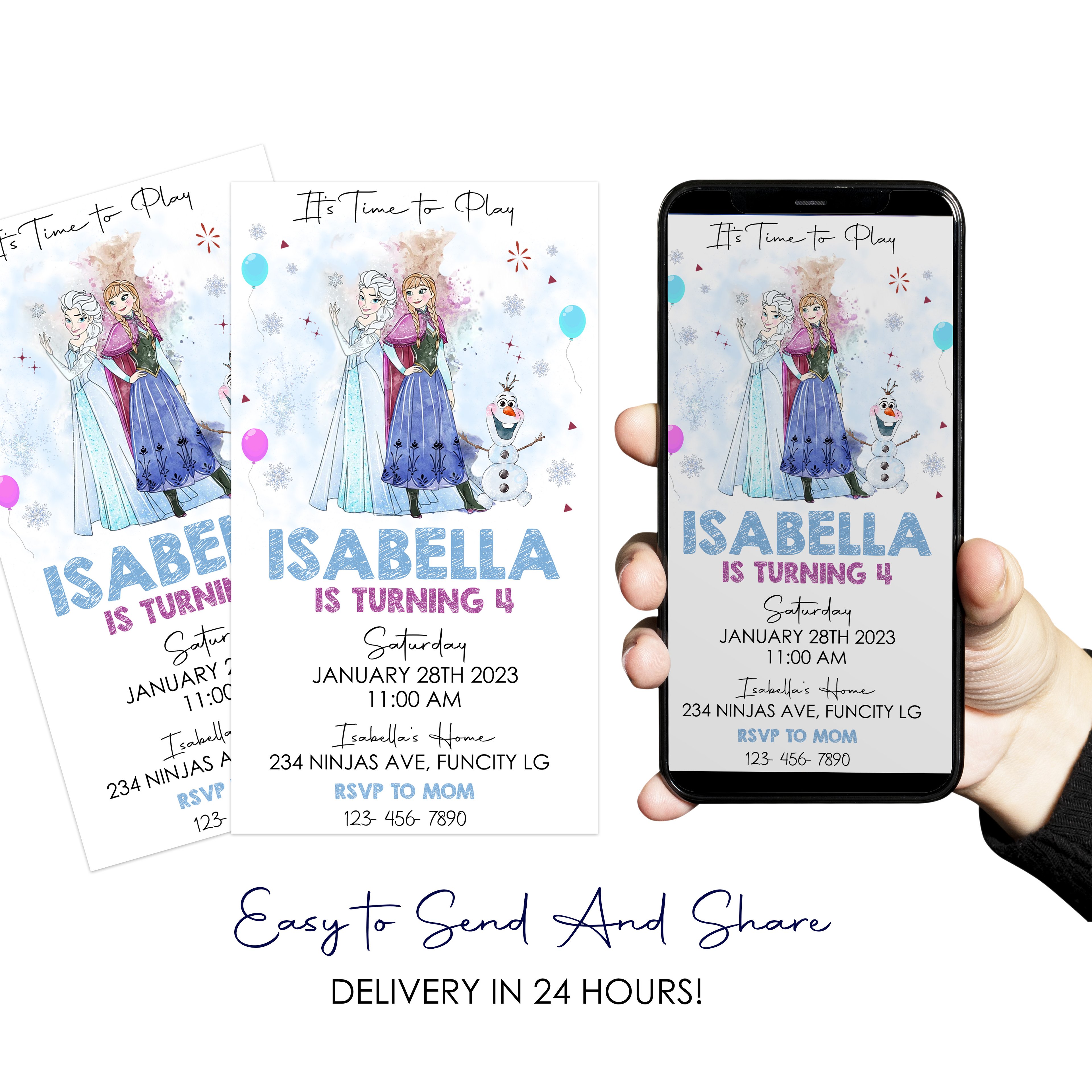 Frozen Elsa Anna Birthday Digital Invitation