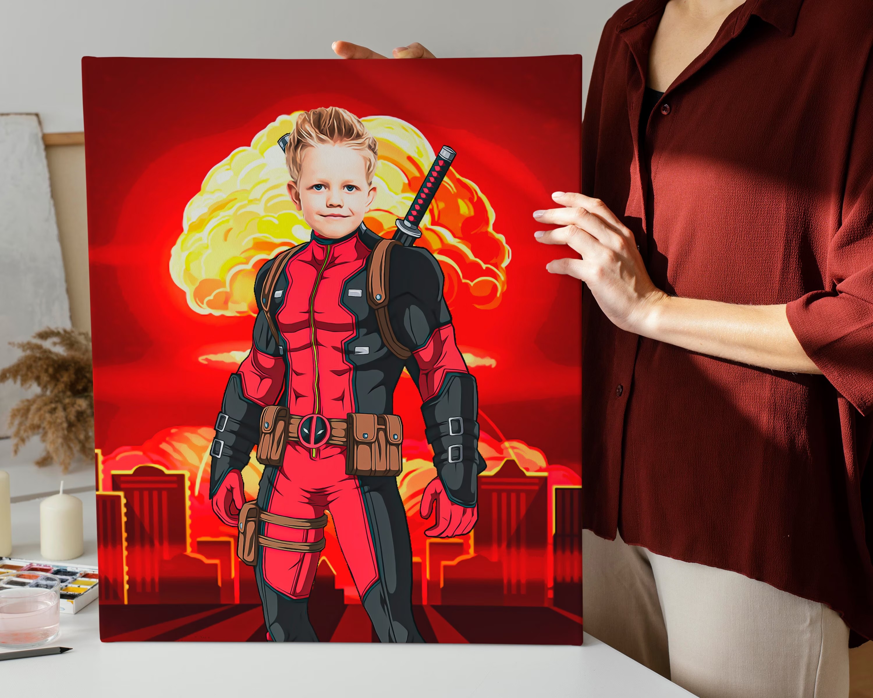 SuperHero Deadpool Kids Custom Portrait, Get Your Own Superhero Portrait from your photo,Digital File Only