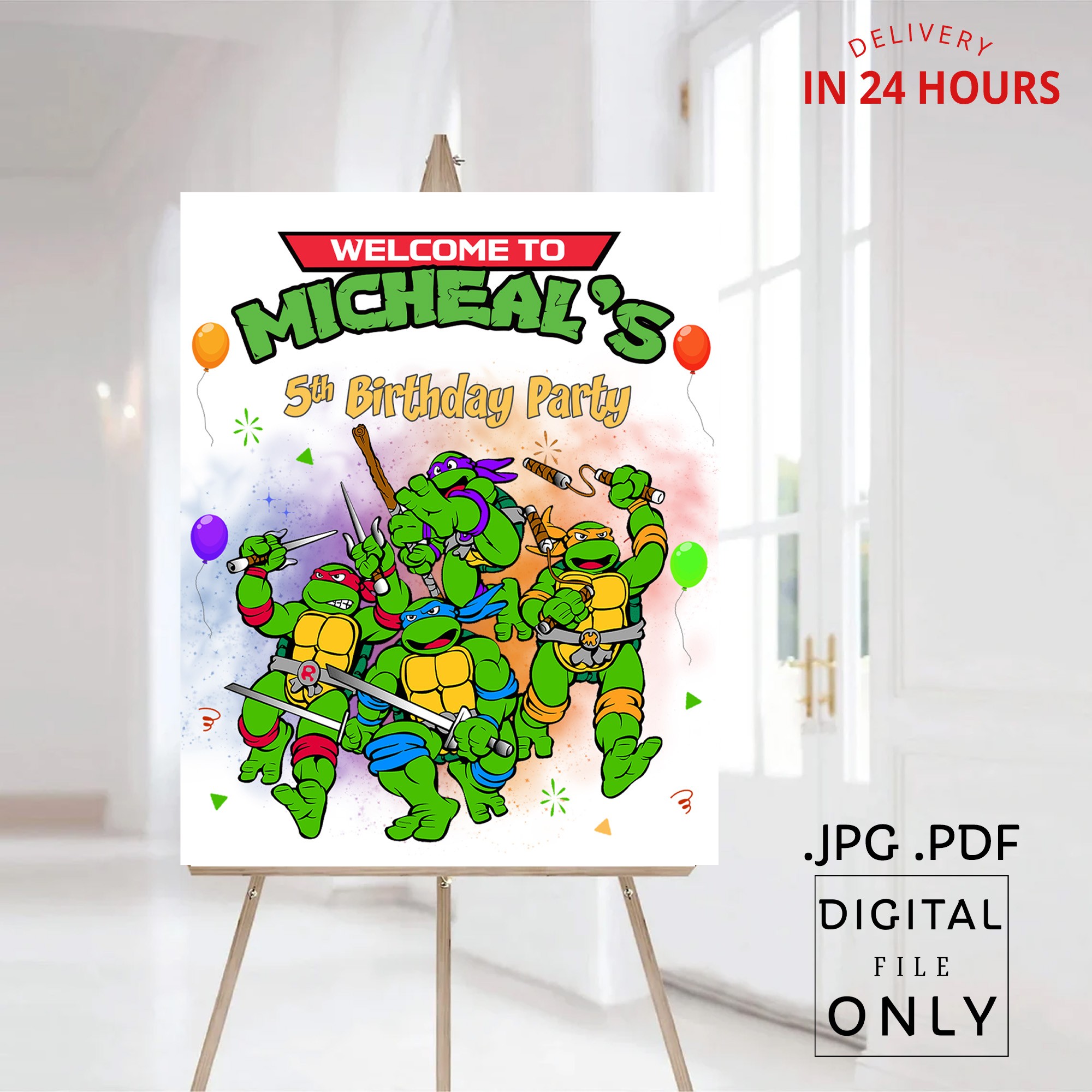 Ninja Turtles Birthday Welcome Sign Digital File