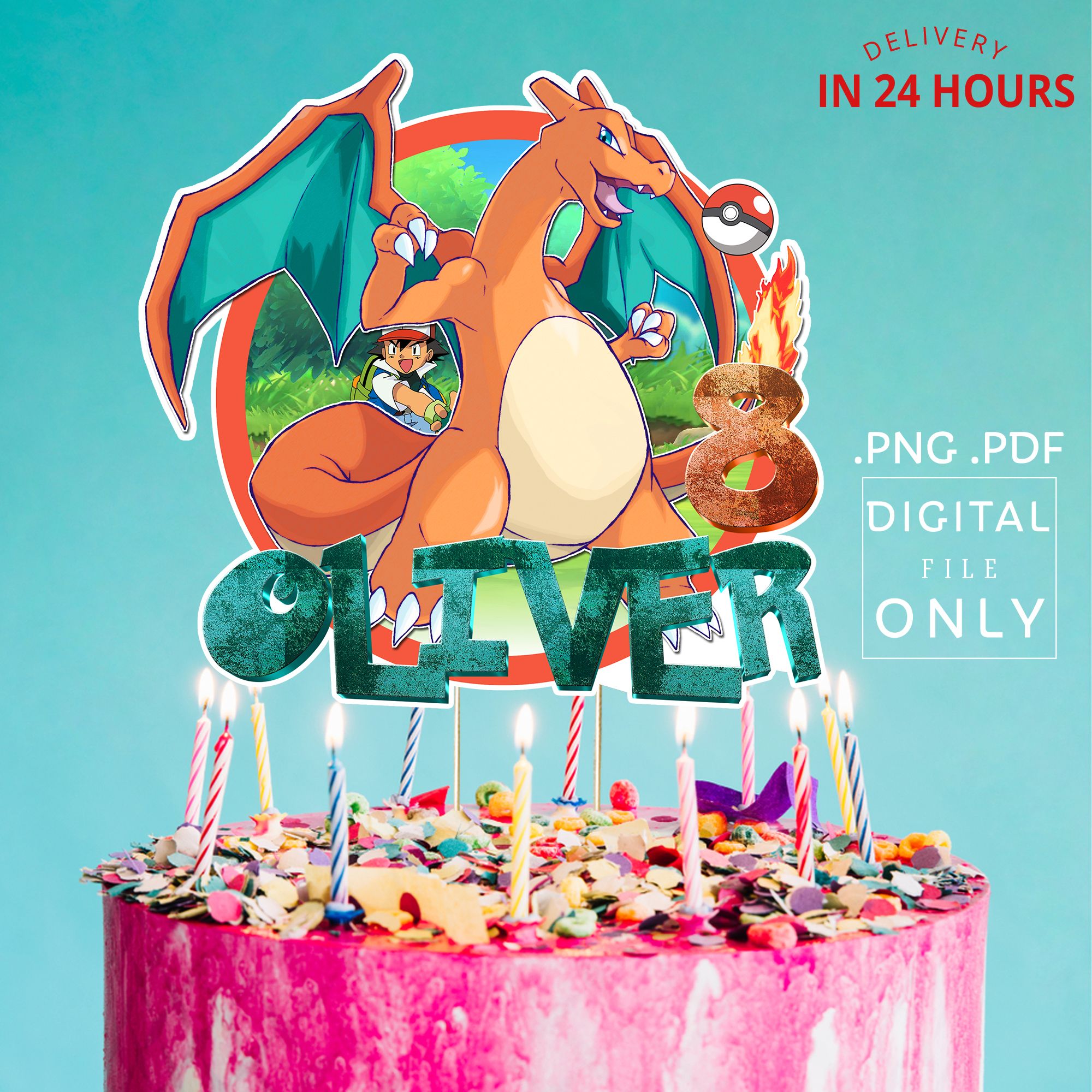 Printable Pokemon Charizard Birthday Cake Topper