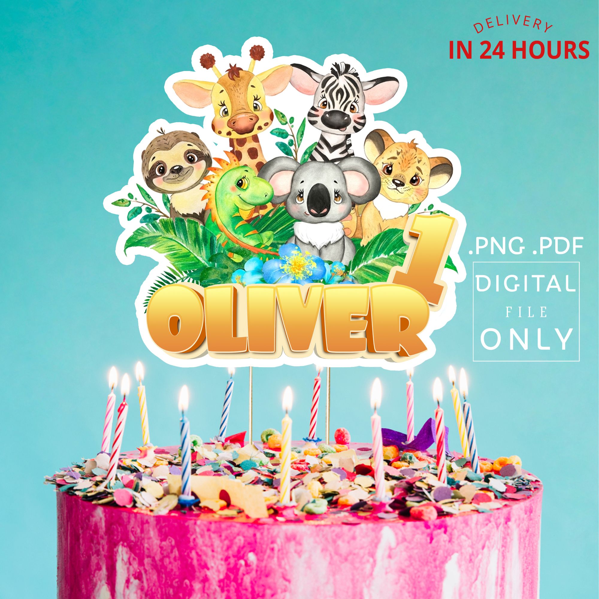 Printable Safari Animals Birthday Cake Topper