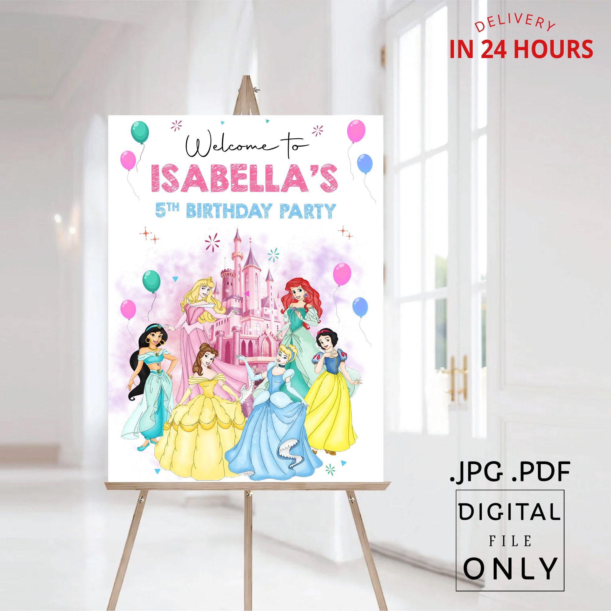 Printable Princesses Birthday Welcome Sign Digital File