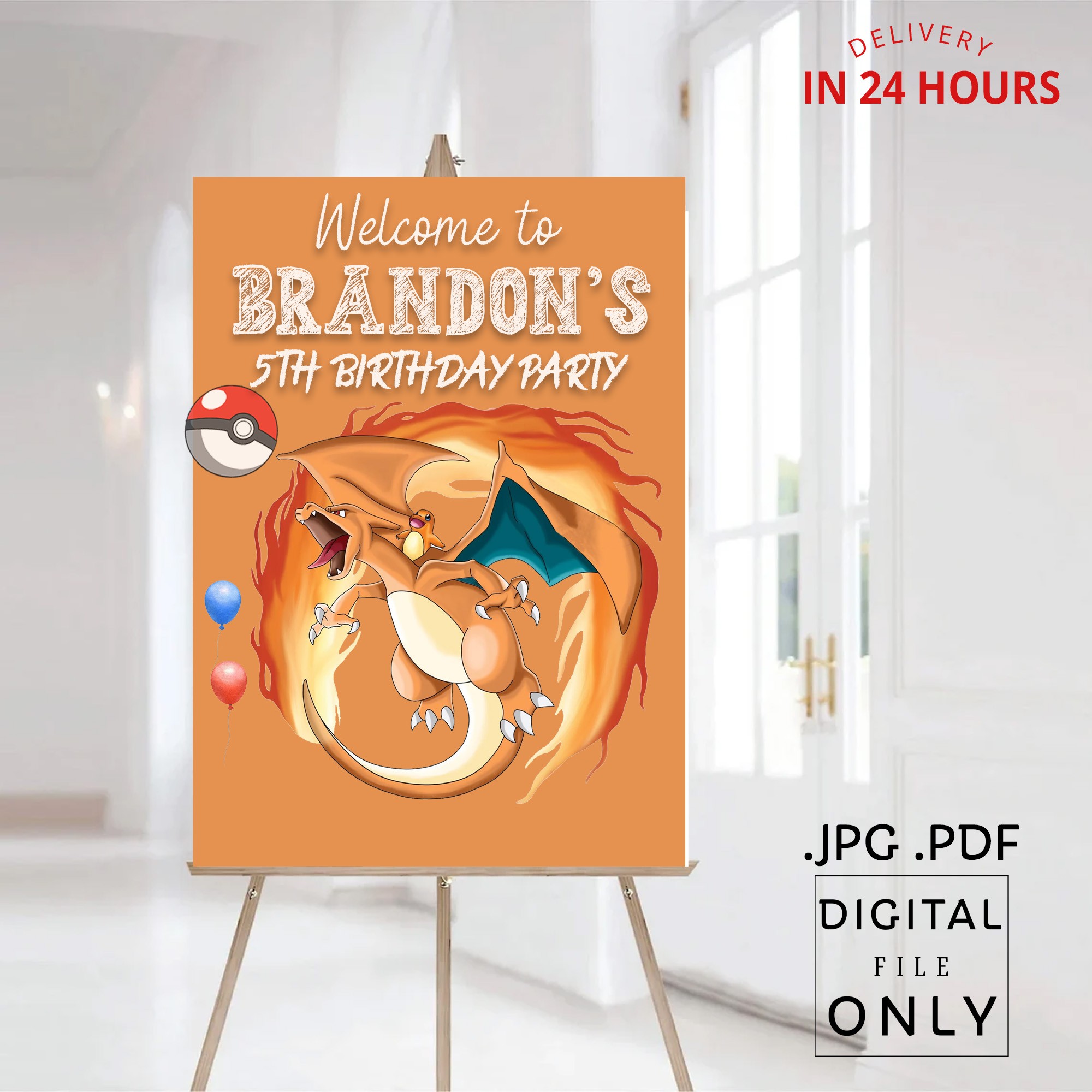 Printable Pokemon Charizard Birthday Welcome Sign Digital File