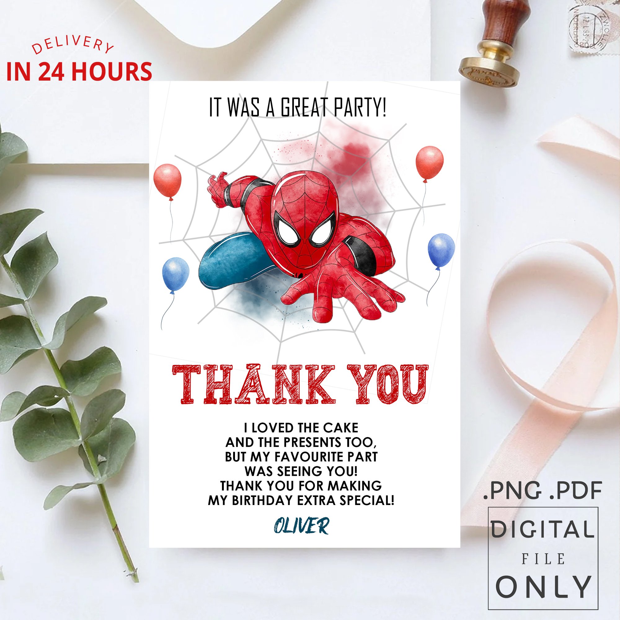 Spiderman Thank You Card - Digital File