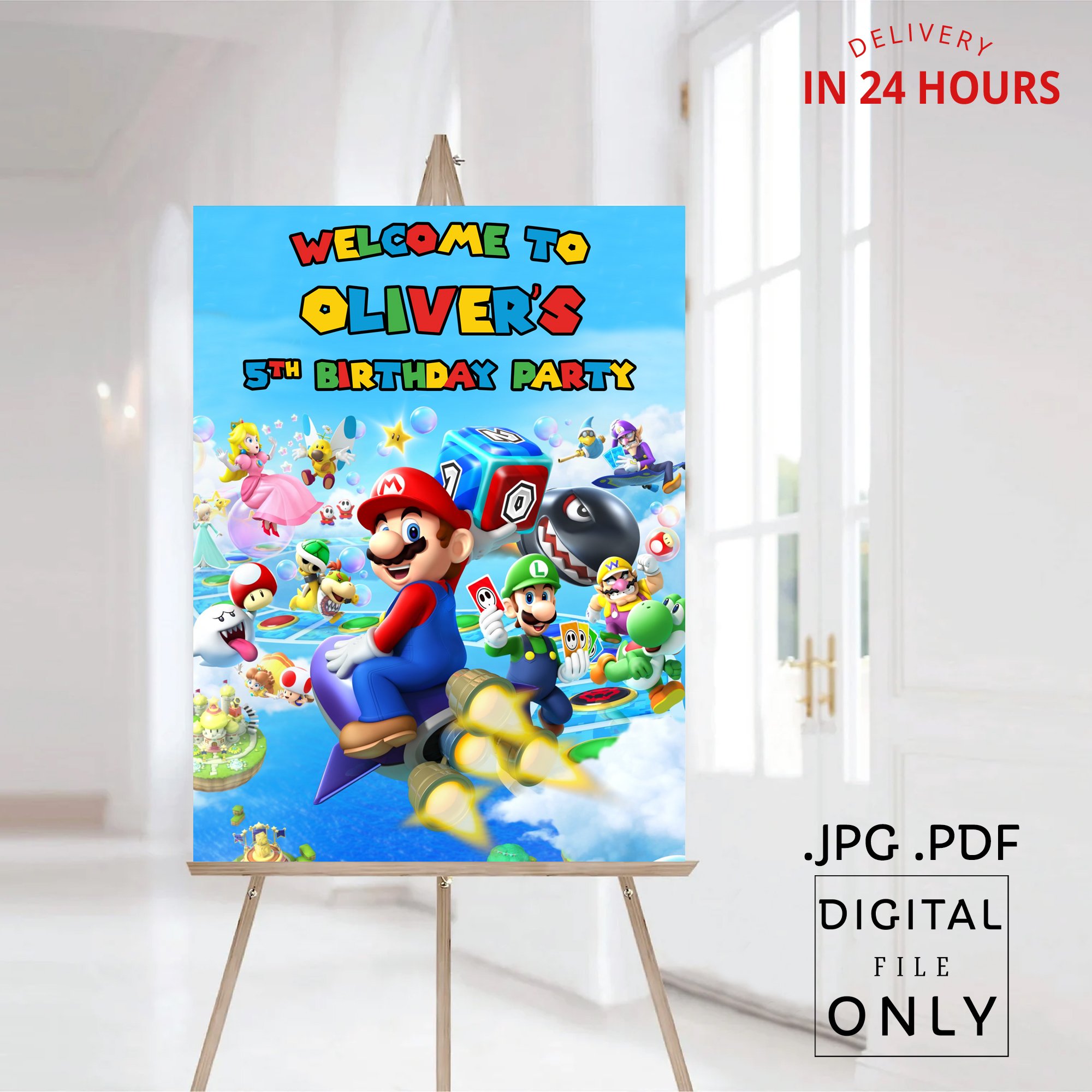 Super Mario Birthday Welcome Sign Digital File