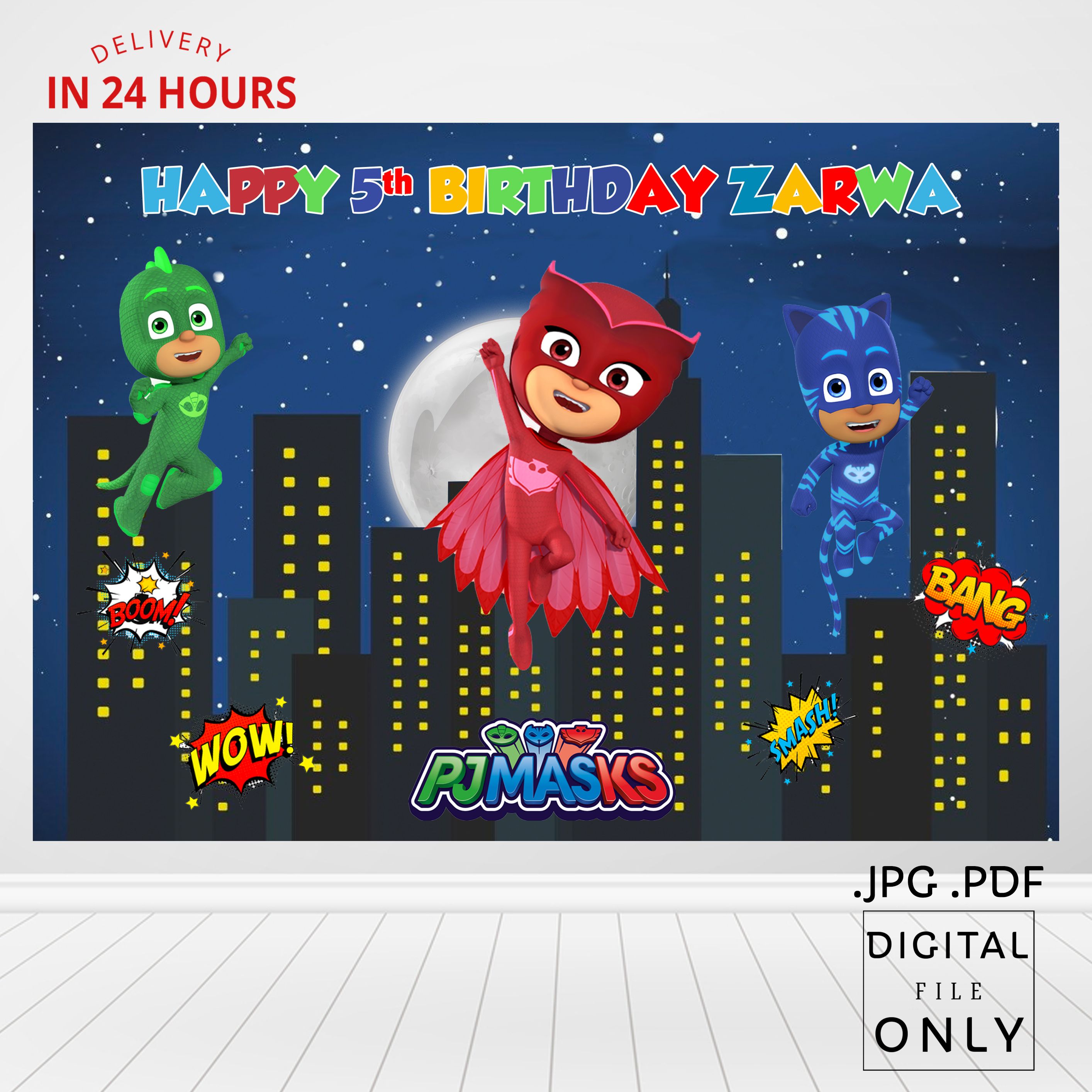 Pj Masks Birthday Backdrop, Pj Masks Birthday Banner