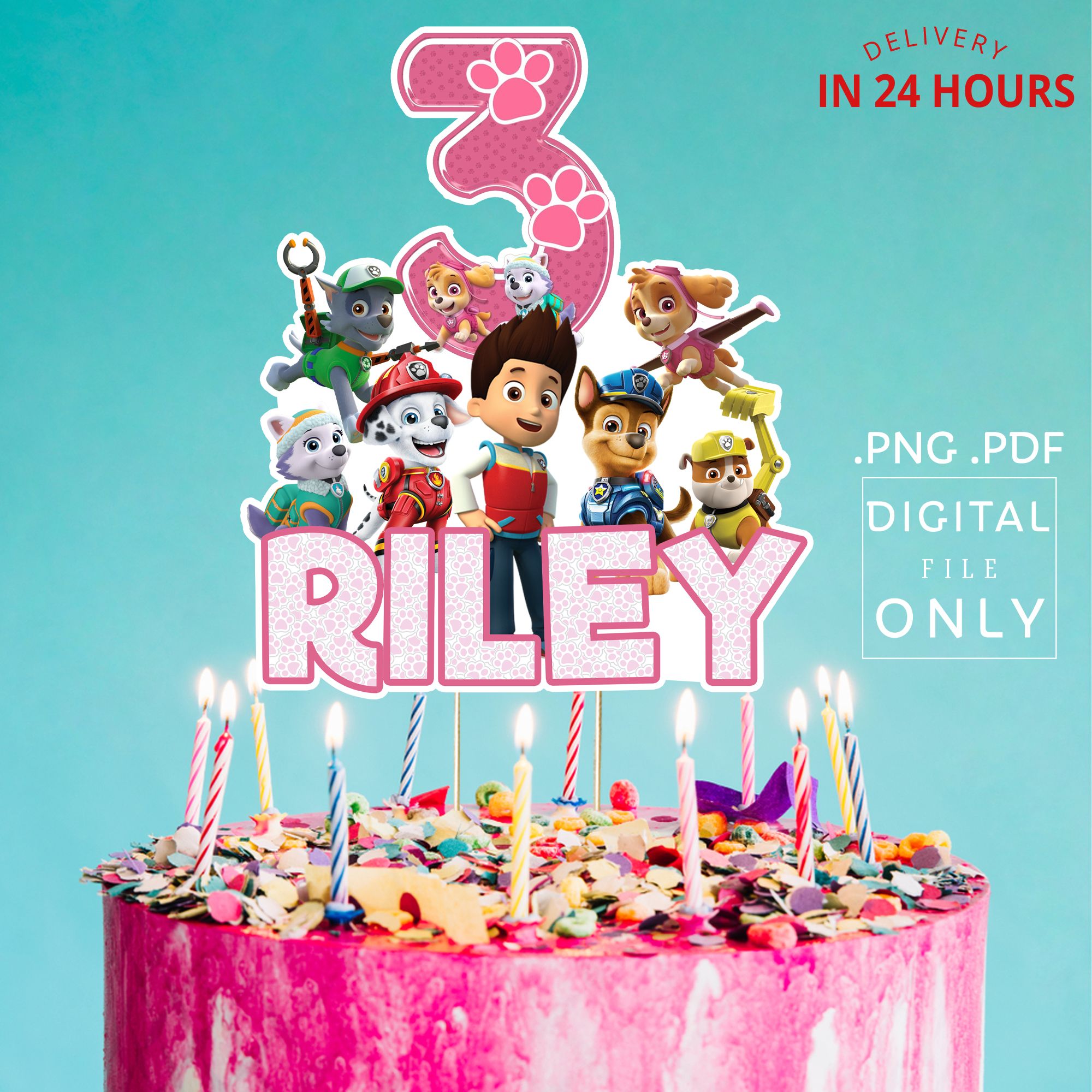 Printable Paw Patrol Pink Birthday Cake Topper