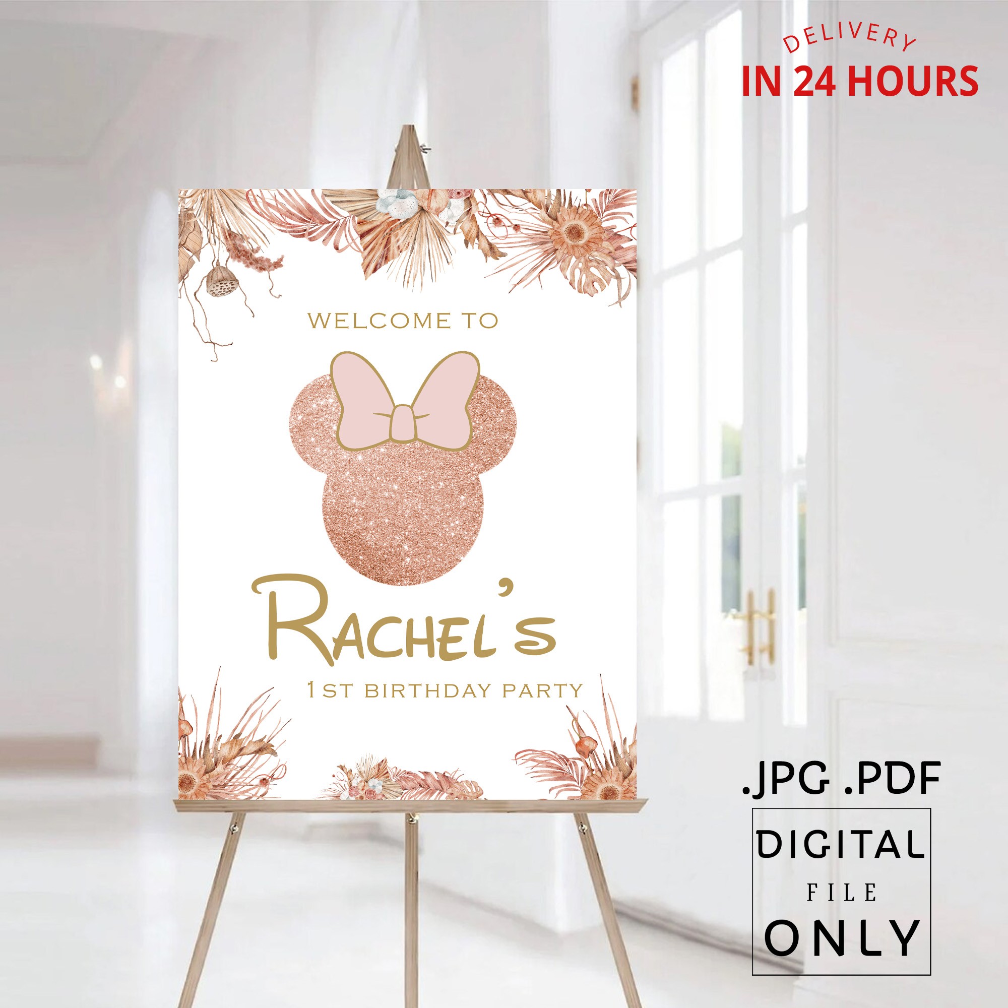 Minnie Mouse Boho Birthday Welcome Sign Digital File