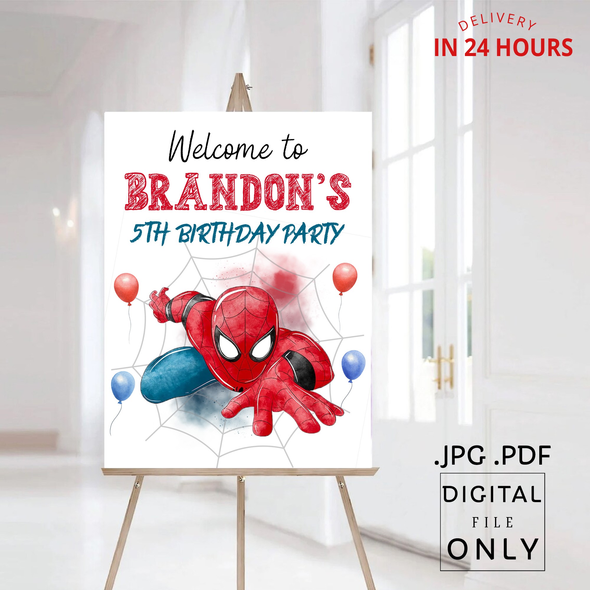 Spiderman Birthday Welcome Sign Digital File