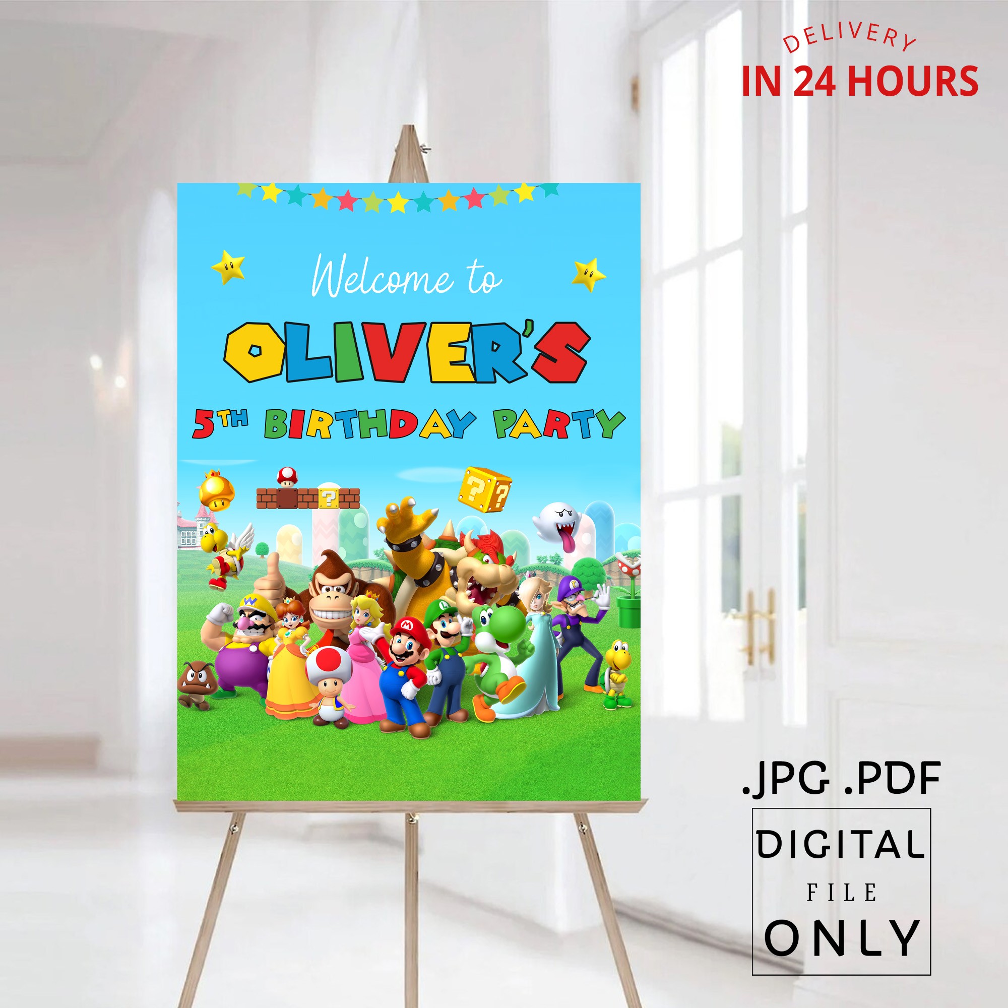 Printable Super Mario Birthday Welcome Sign Digital File