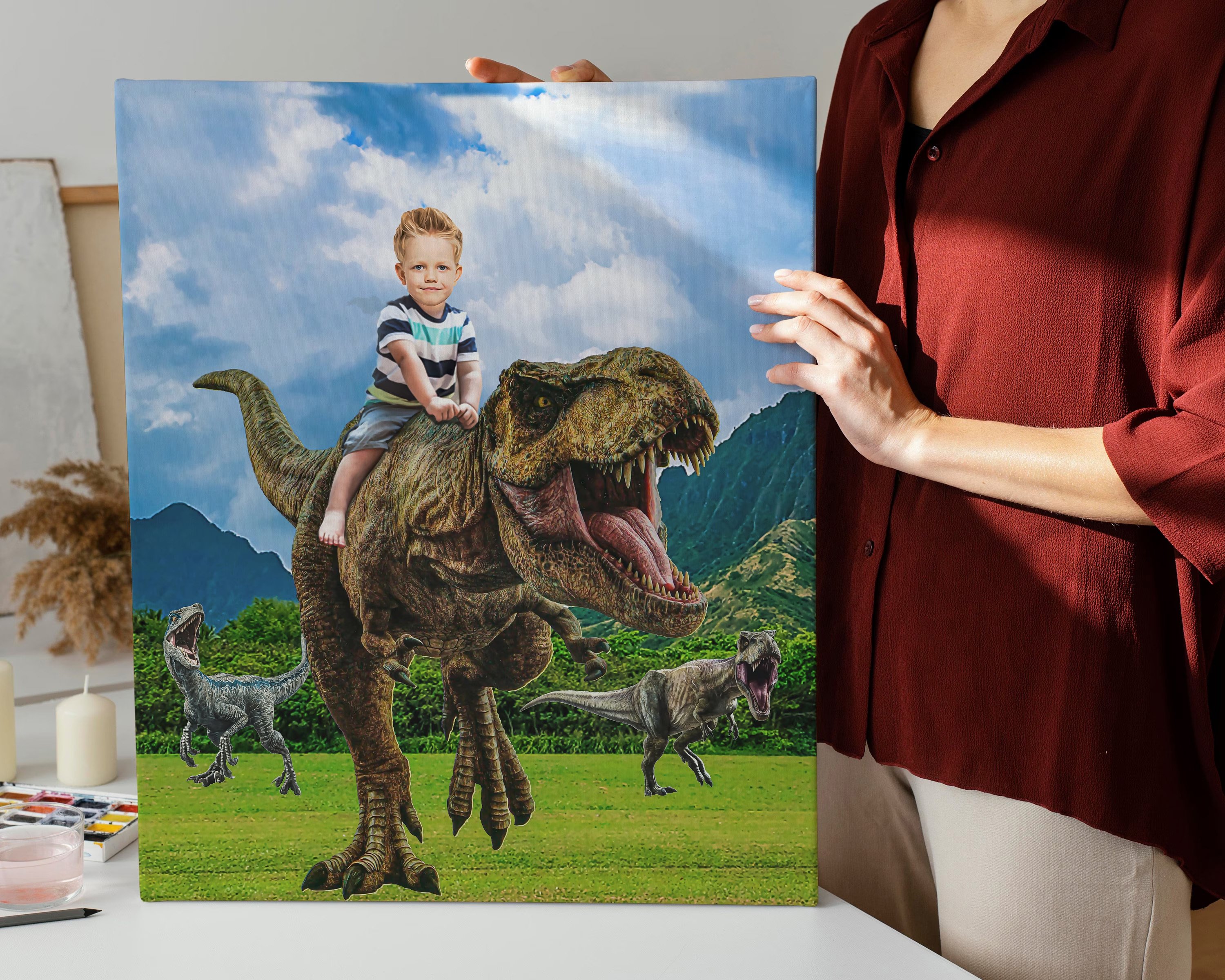 Jurassic Dinosaur Kids Custom Portrait, Get Your Own Dinosaur Portrait from your photo,Digital File Only