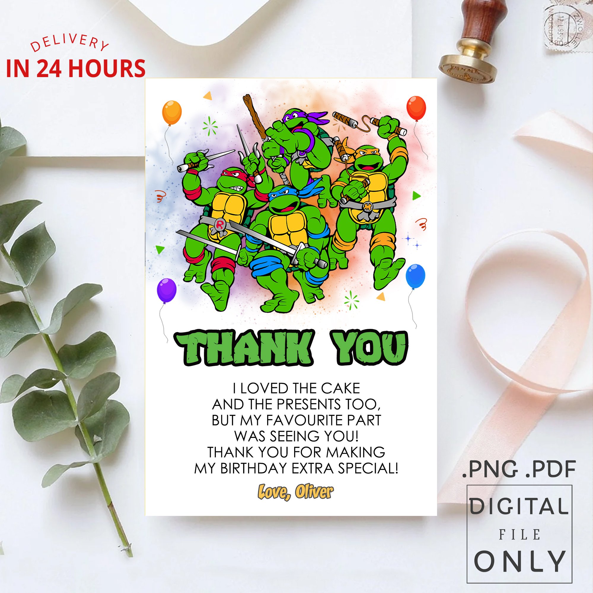 Ninja Turtles Thank You Card - Digital File