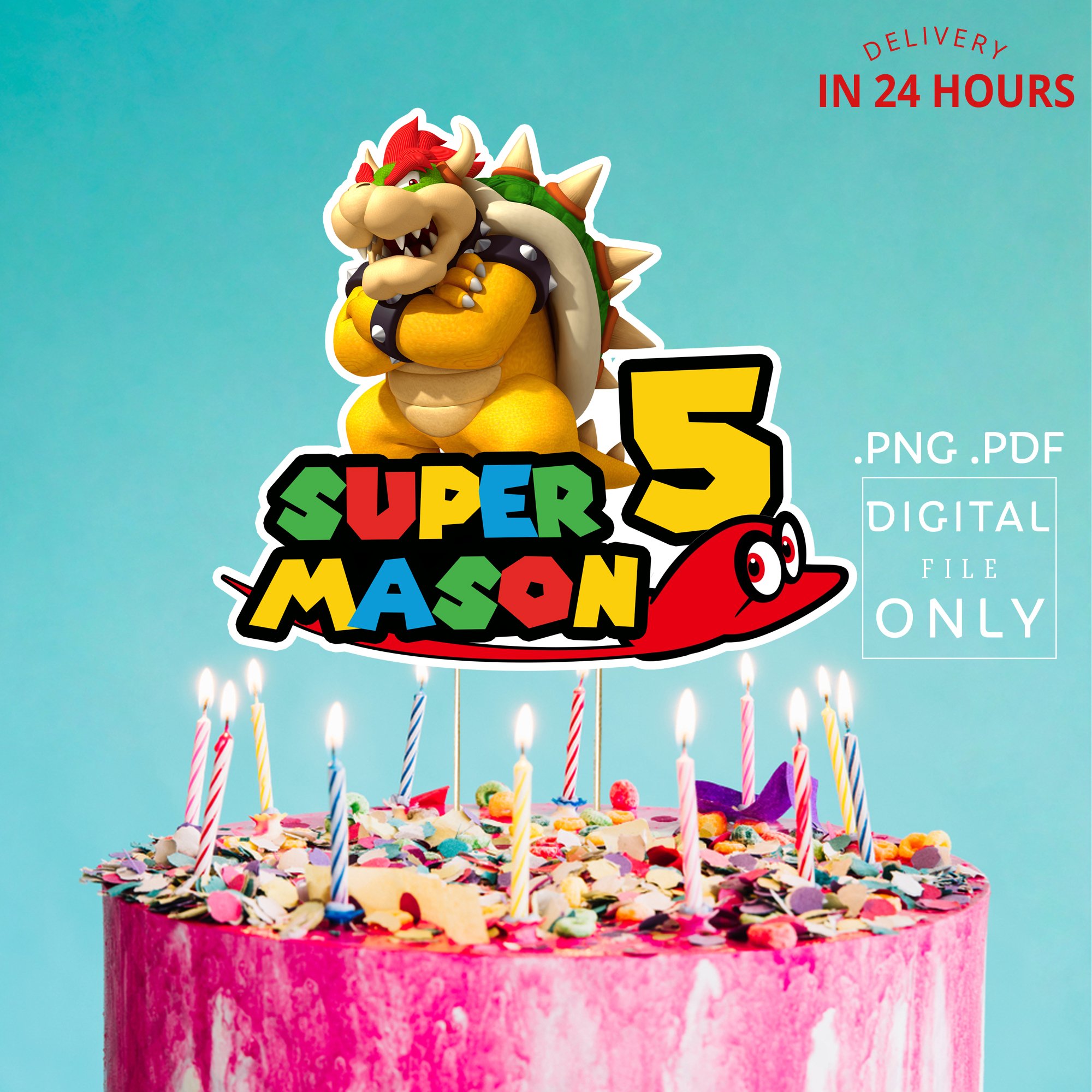Printable Super Mario Bowser Birthday Cake Topper