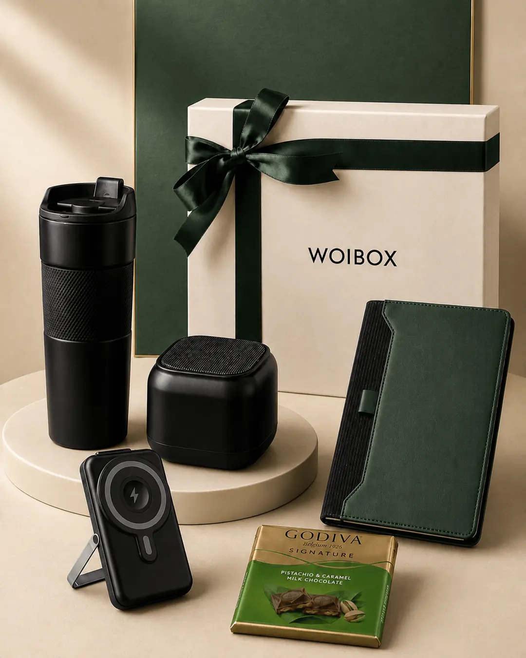 Woibox premium kurumsal hediye setleri; termos, teknoloji ürünü, defter, powerbank ve gurme ürünlerden oluşan şirket hediye seçkisi