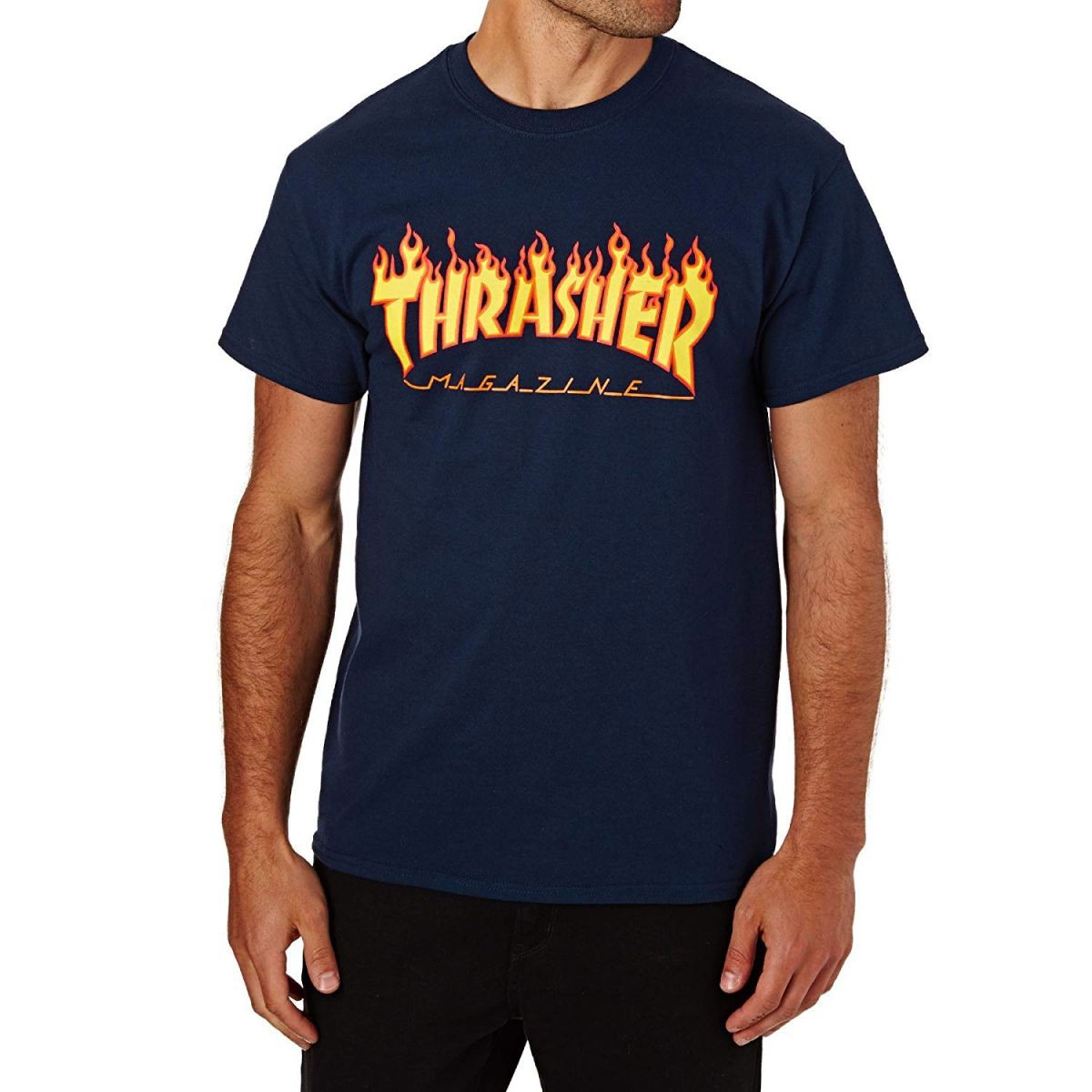 Thrasher Flame Logo Navy Blue T-Shirt 110102