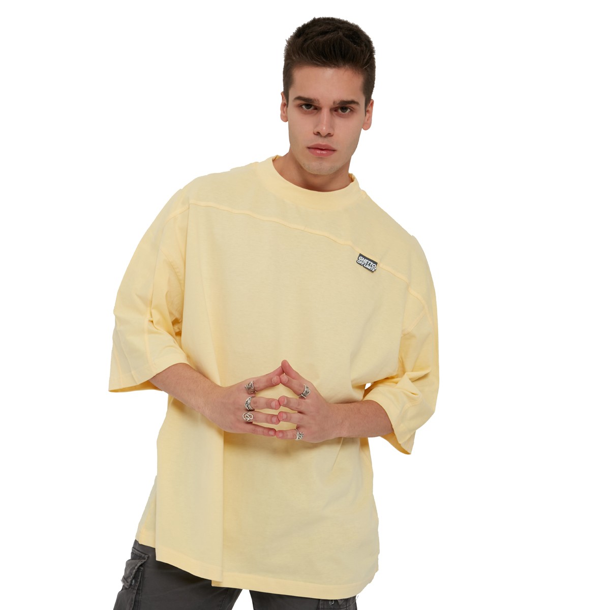 Ghetto Off Limits Panelled Yellow Oversize T-Shirt TS-10017