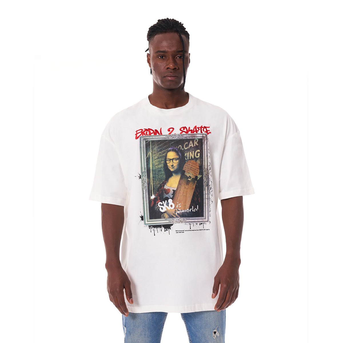 Ghetto Off Limits Born 2 Skate Ecru Oversize T-Shirt TS-20004