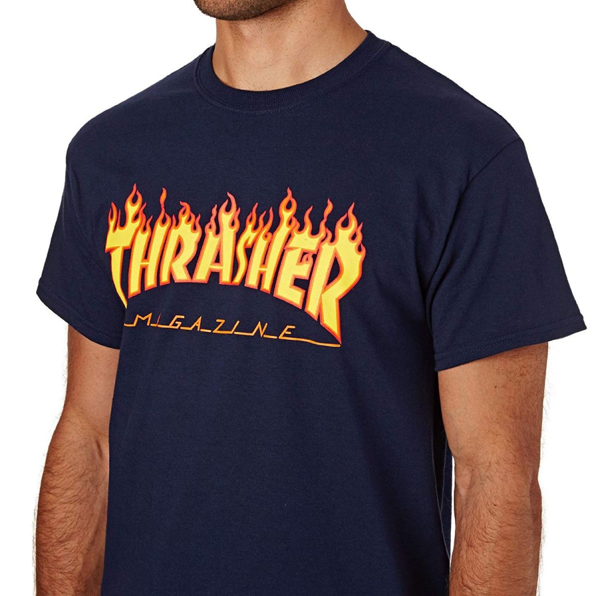 Thrasher Flame Logo Navy Blue T-Shirt 110102