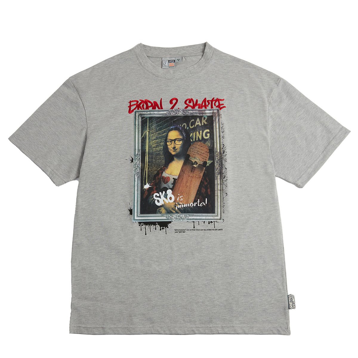 Ghetto Off Limits Born 2 Skate Grey Melanj Oversize T-Shirt TS-20004