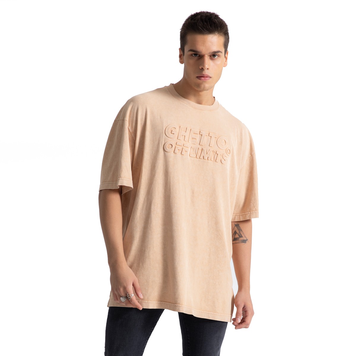 Ghetto Off Limits Acid Wash Latte Oversize T-Shirt TS-10008