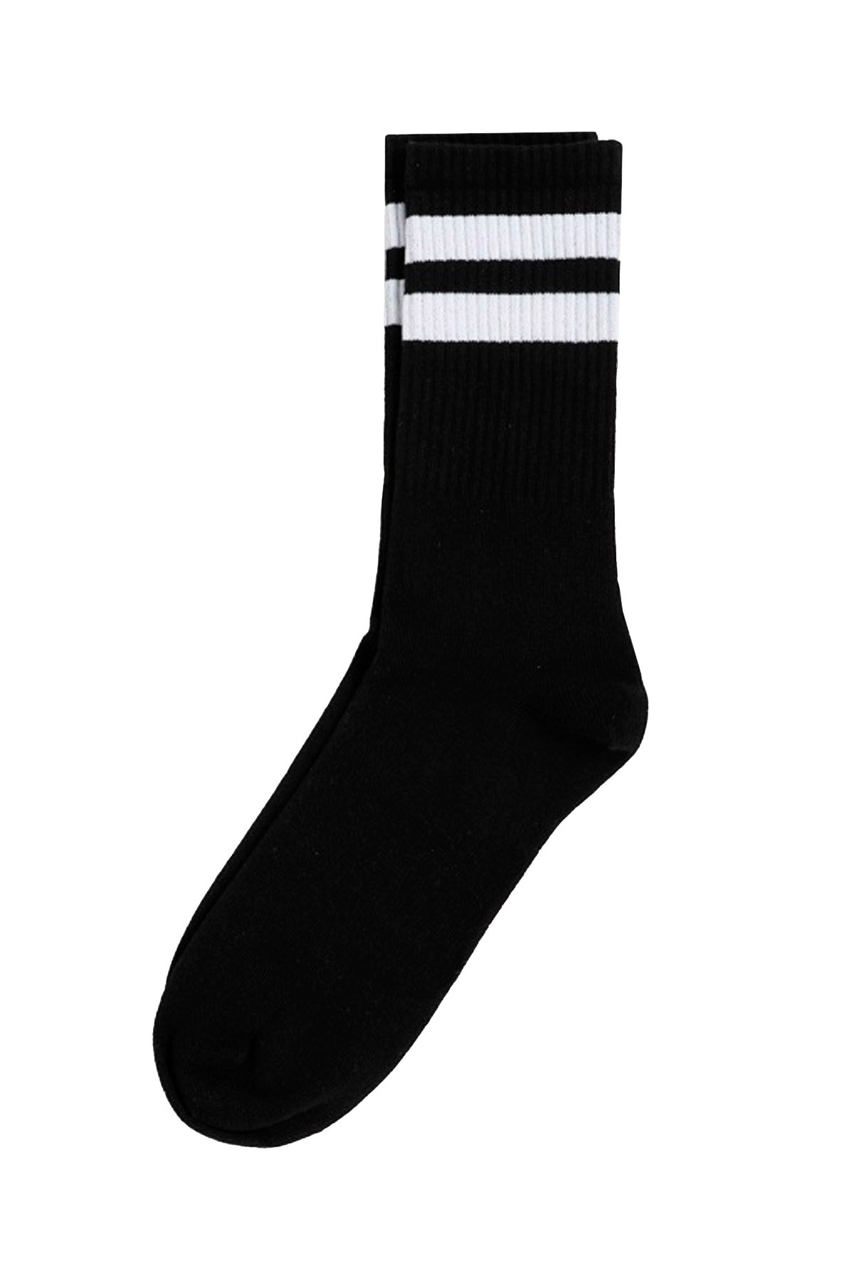 Fitilli Şeritli Spor Çorap (36-44) - SİYAH