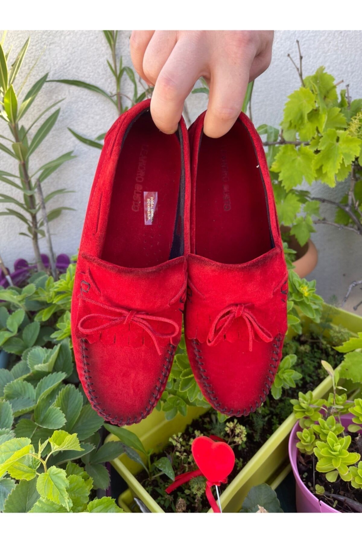 Nubuk kırmızı püsküllü hakiki deri günlük ayakkabı